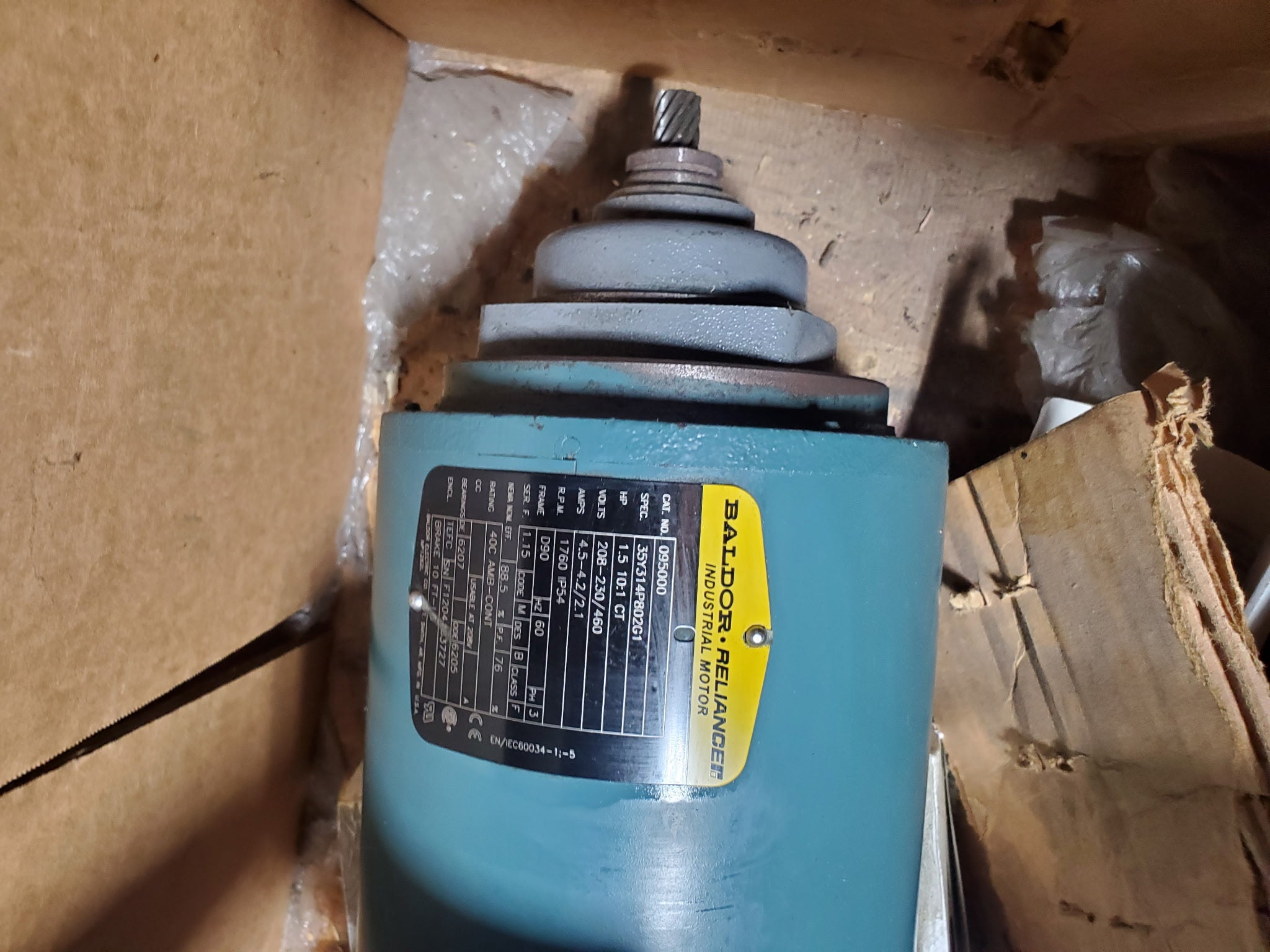Baldor Reliance 095000 1.5HP 3PH Industrial Electric Motor 208-230/460V 1760RPM
