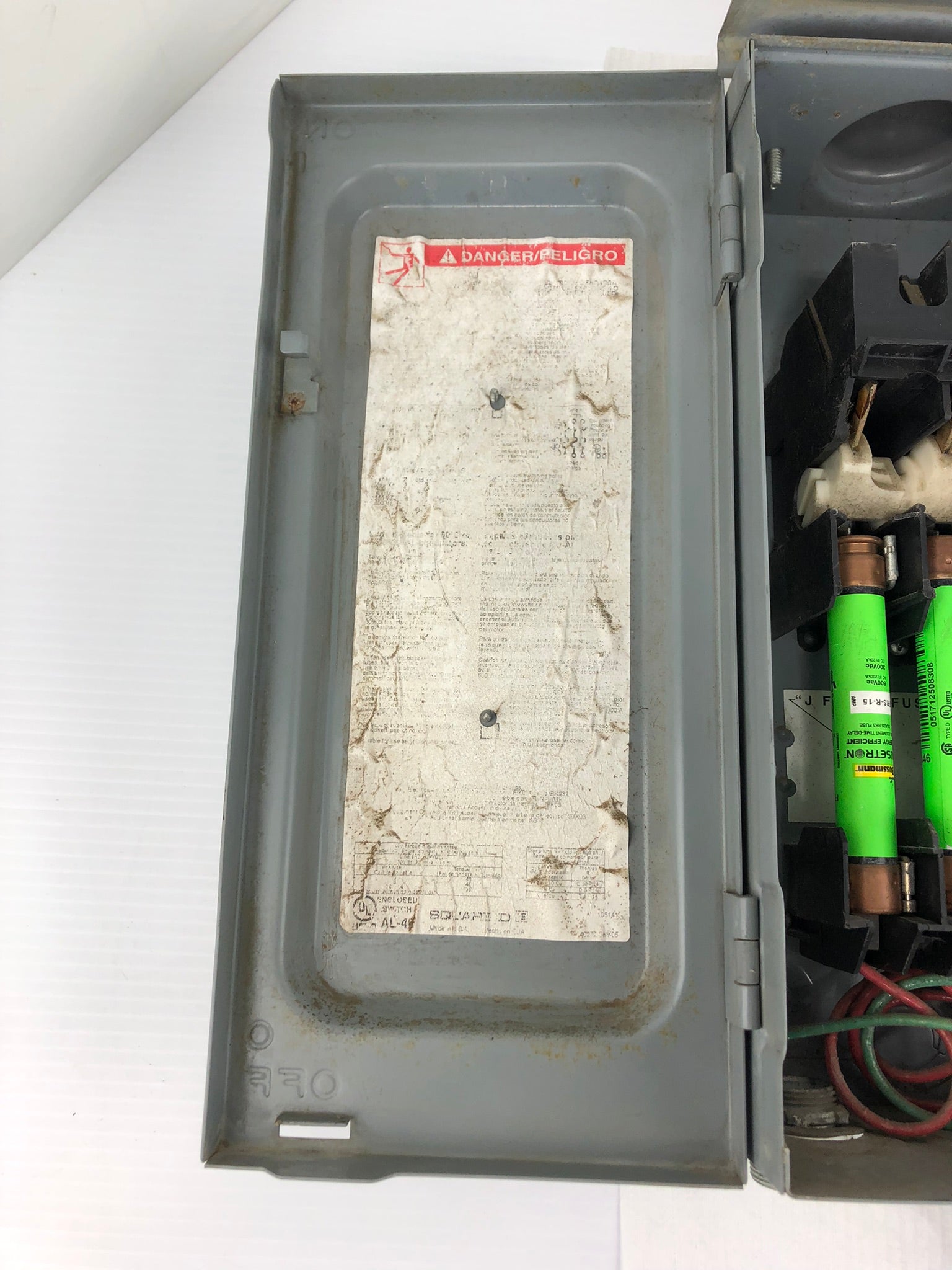 Square D Heavy Duty Safety Switch with (3) FRSR15 Bussmann Fusetron Fuses