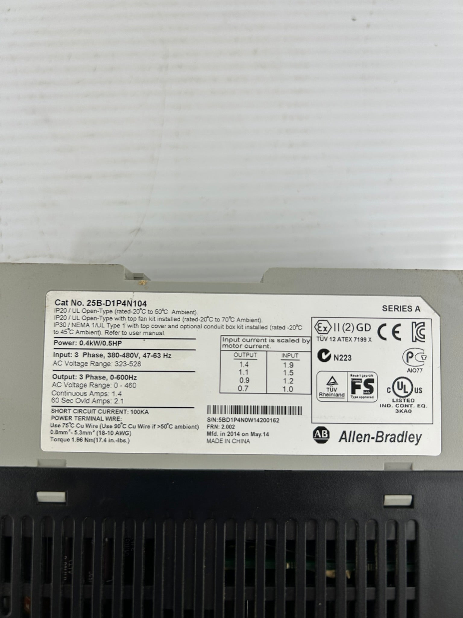 Allen Bradley 25B-D1P4N104 PowerFlex 525 AC Drive Series A - No Cover