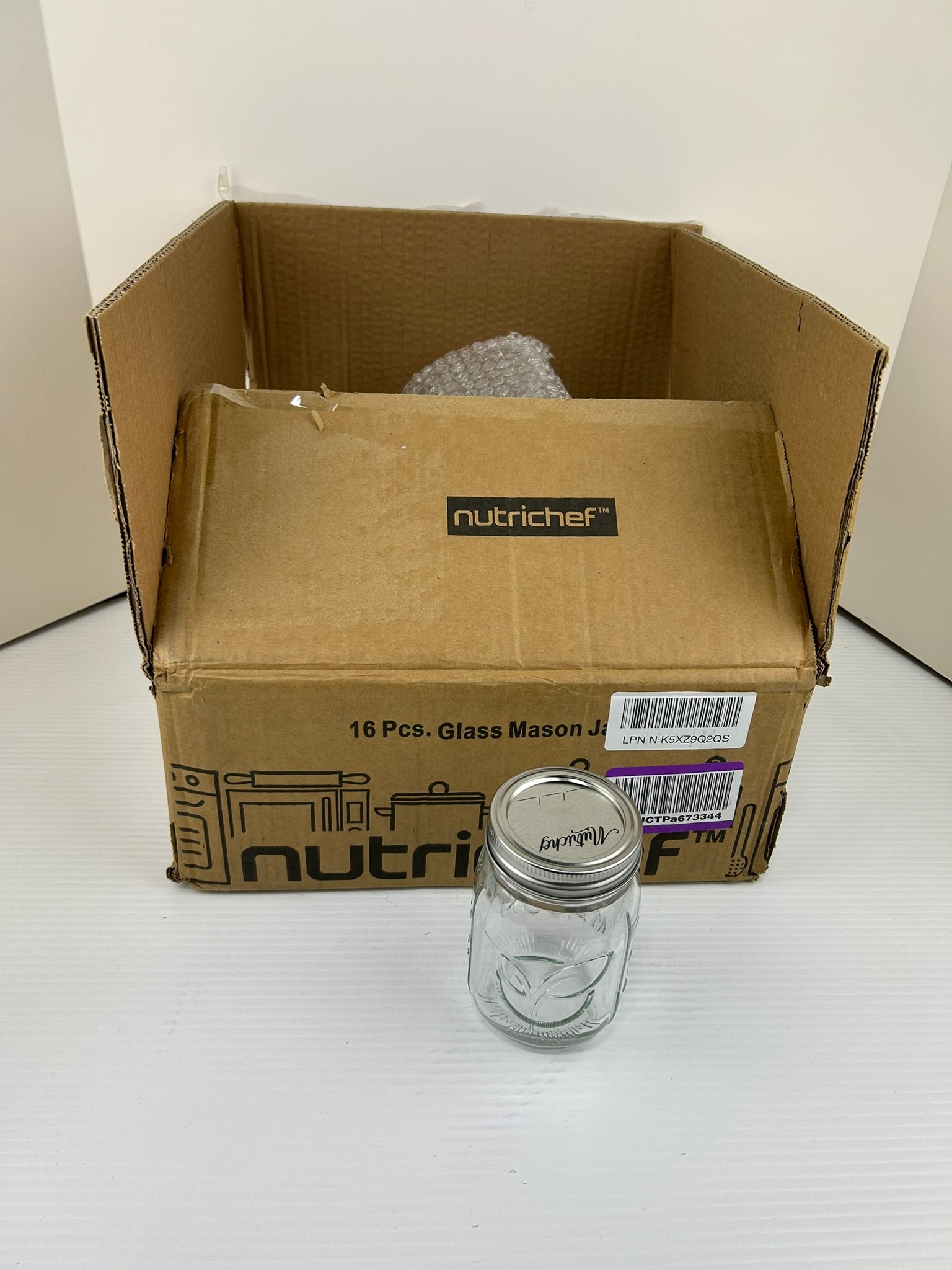 NutriChef NCMSJ16 Glass Mason Jars 12 oz - Box of 13 Jars