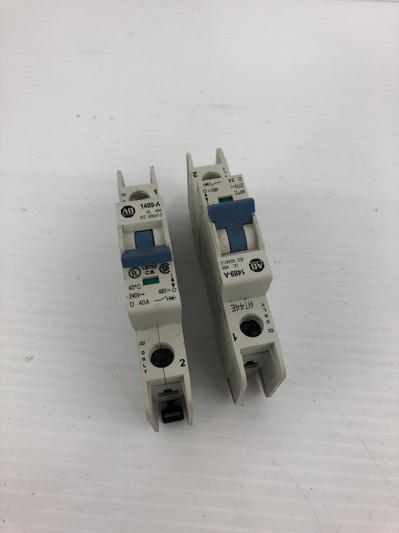 Allen Bradley 1489-A1D030 Circuit Breaker Series A 1 Pole - Lot of 2