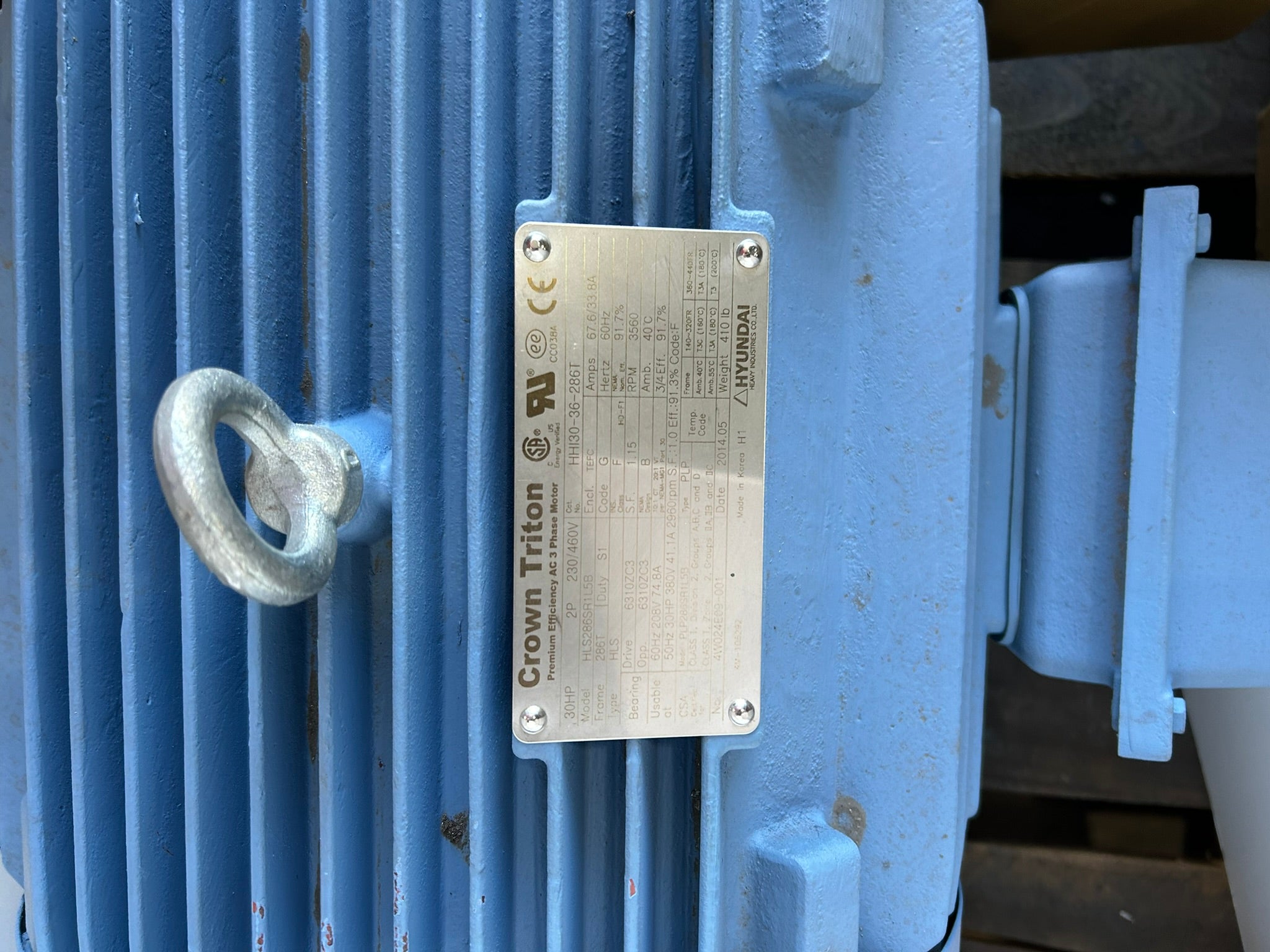 Crown Triton HLS286SR1L5B Motor Frame 286T 2 PH 30 HP 3560 RPM