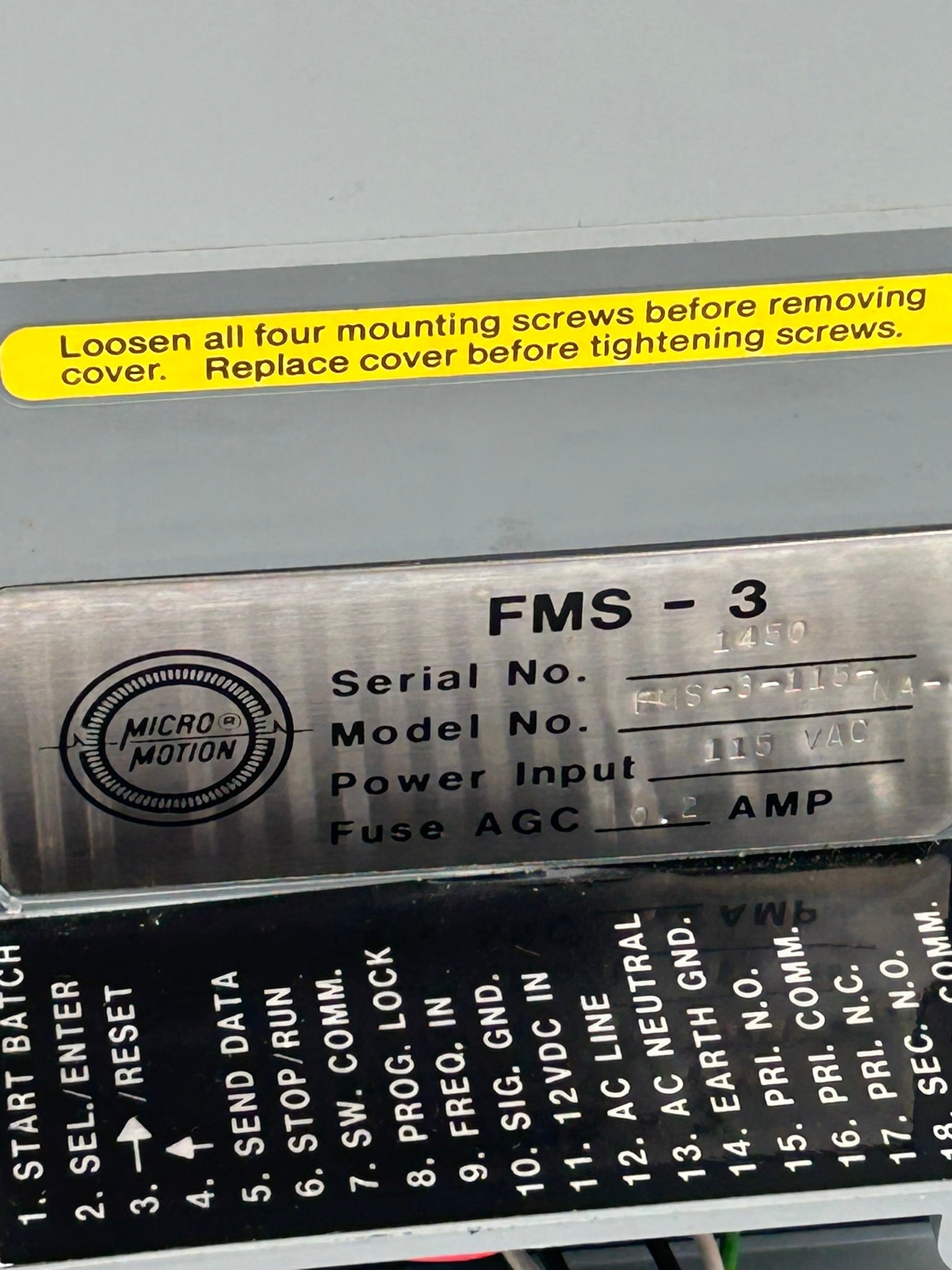 Micro Motion FMS-3 Flow Monitoring System Power Input FMS-3-115-NA-J 115VAC