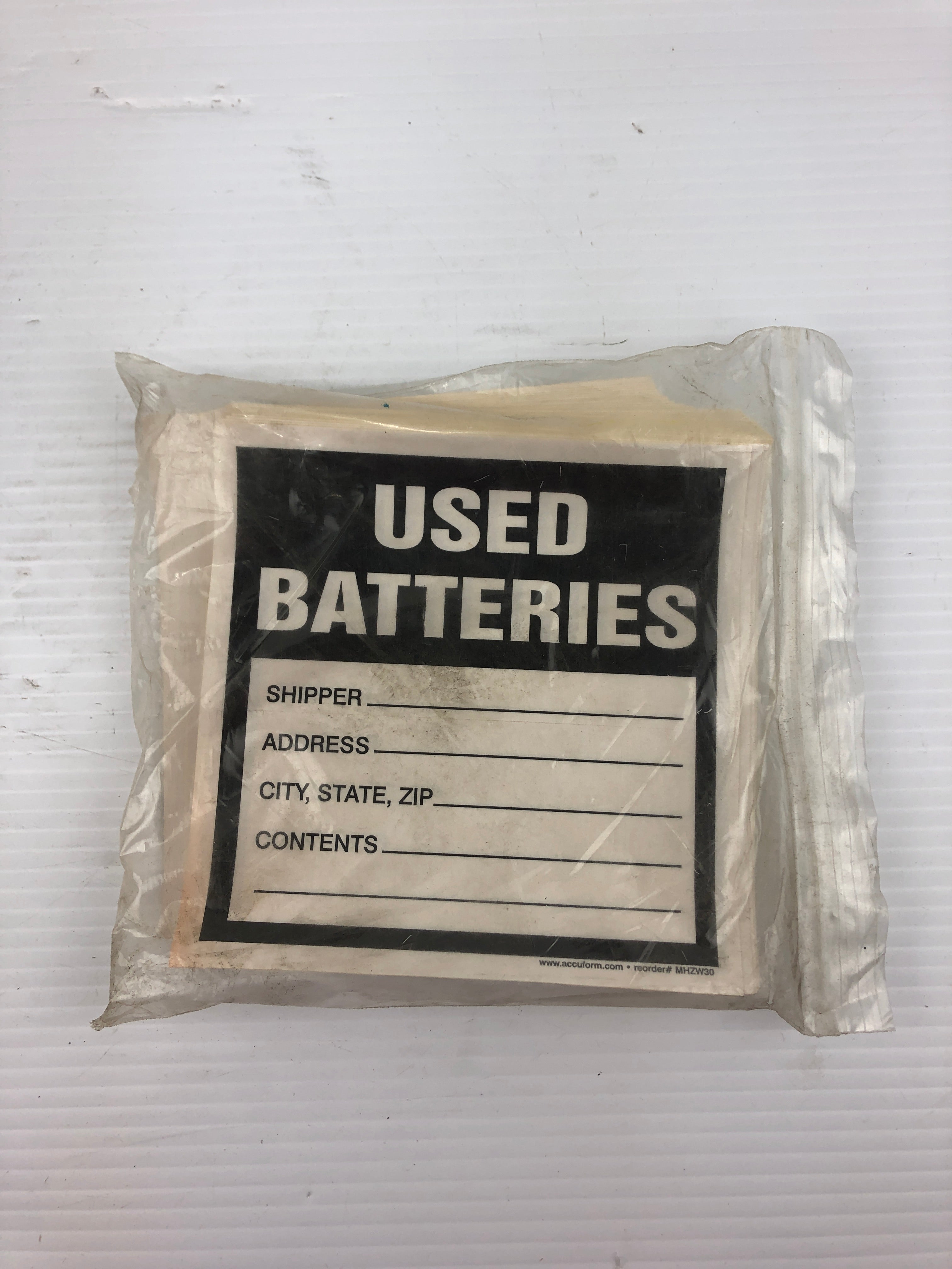 Accuform MHZW30 Black & White "Used Batteries" Stickers - Lot of 100