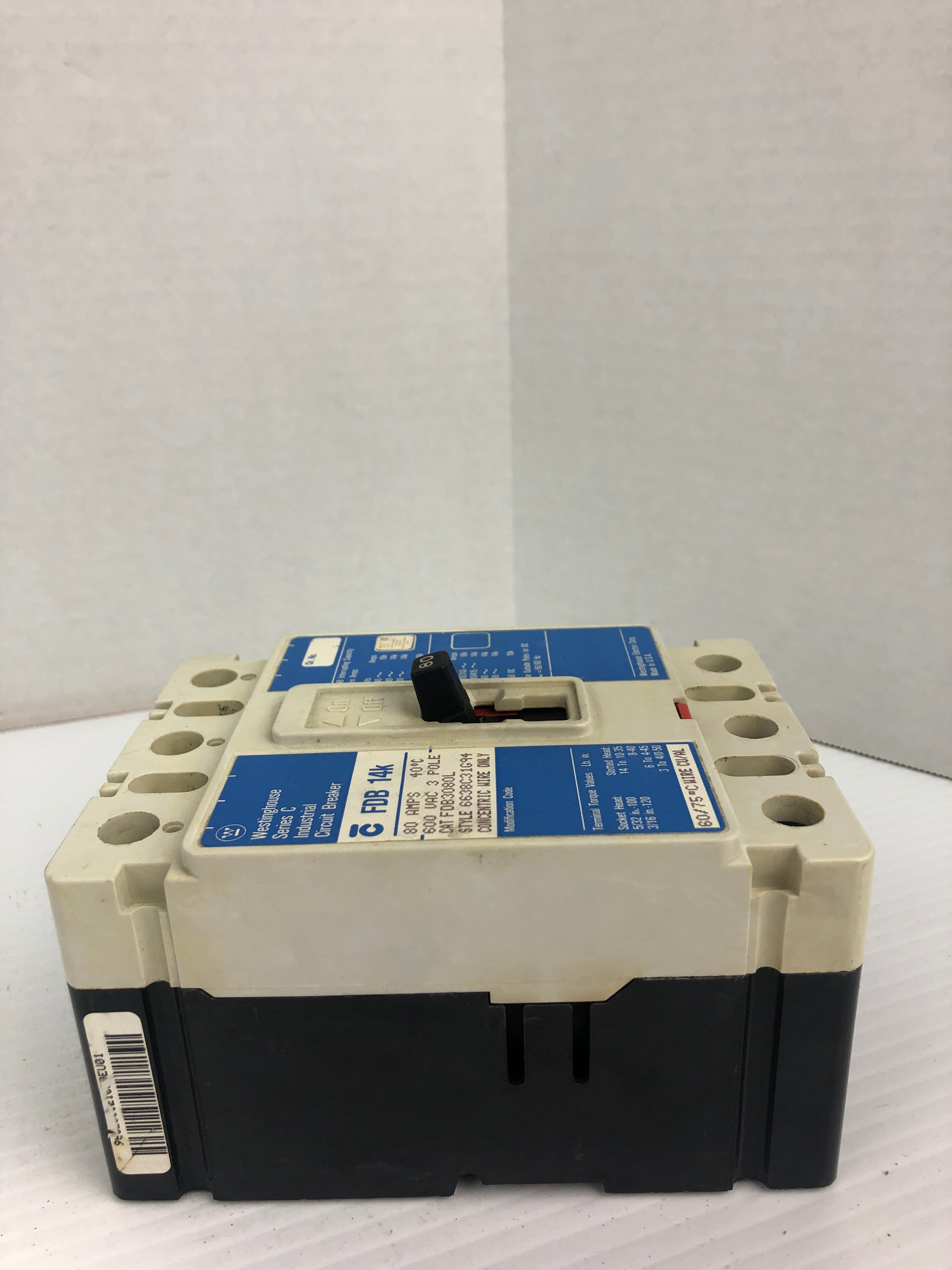 Westinghouse FDB 14K Industrial Circuit Breaker Series C 80A 600VAC 3P FDB3080L