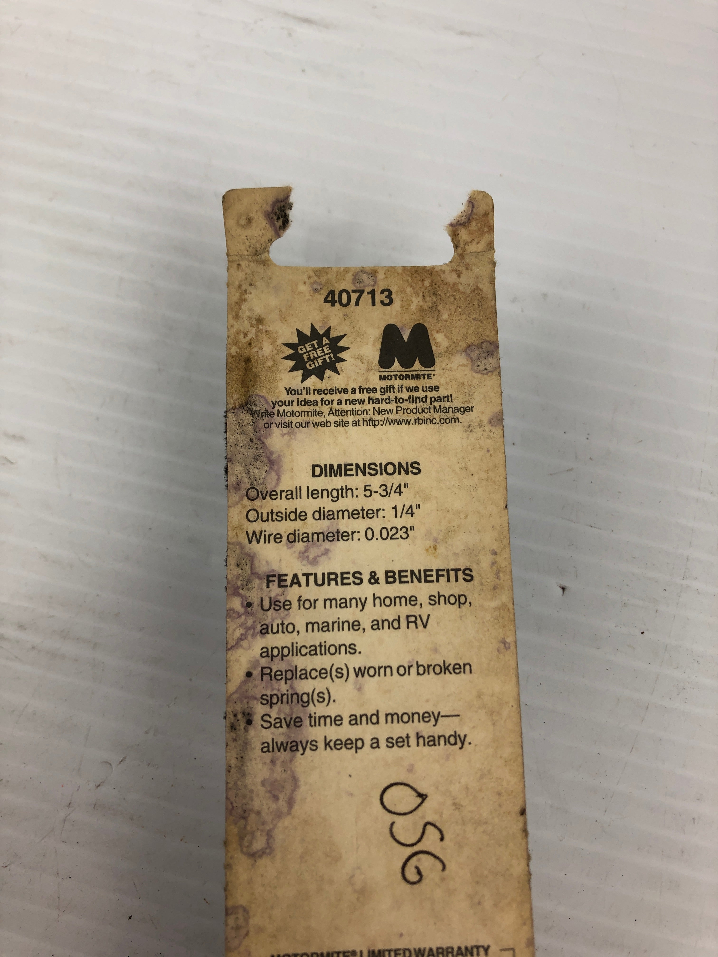 Spring-Tite 40713 Extension Spring 5-3/4" L x 1/4" Diameter