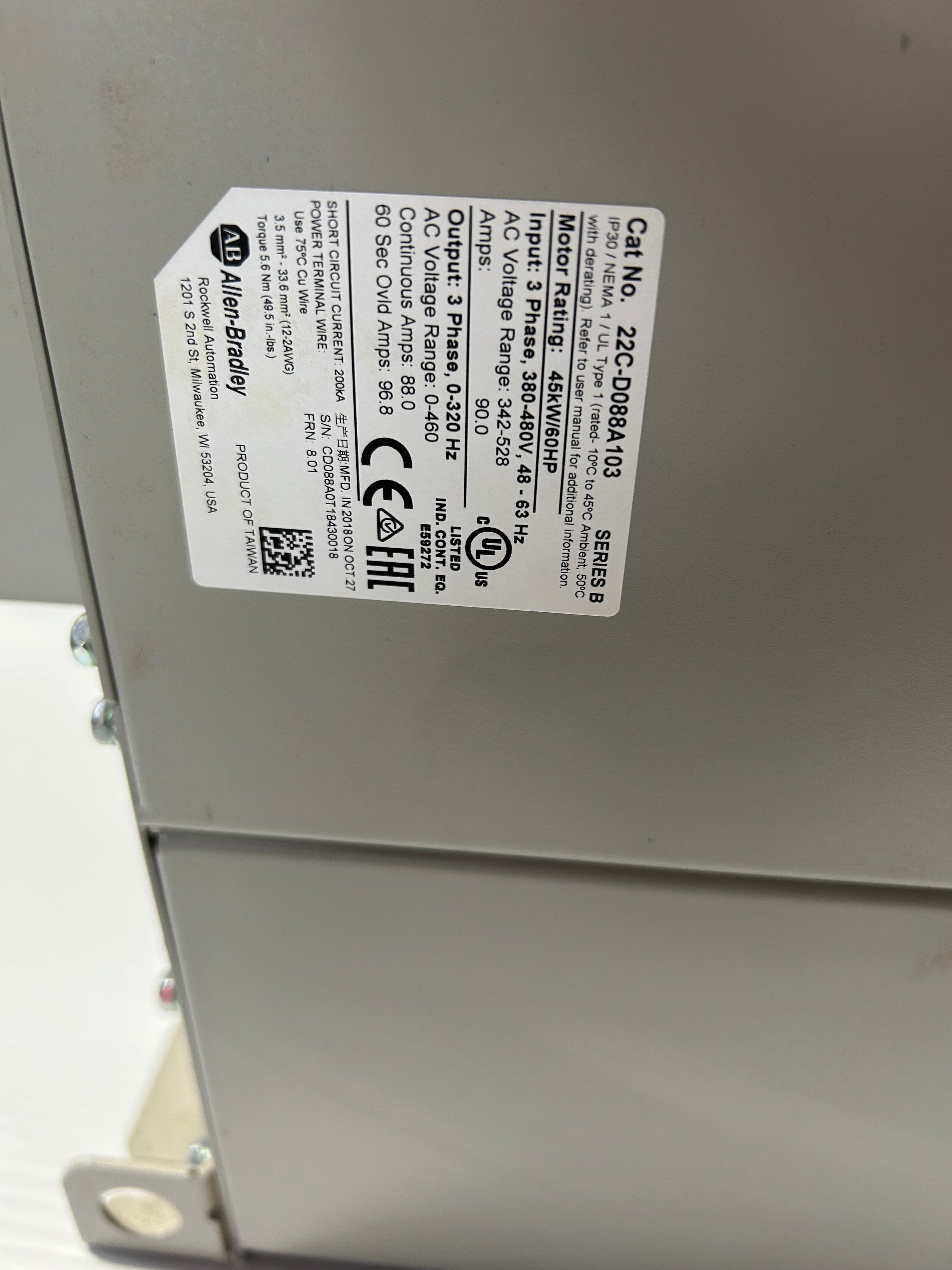 Allen-Bradley 22C-D088A103 PowerFlex 400 AC Drive 60HP 45kW 3PH Series B