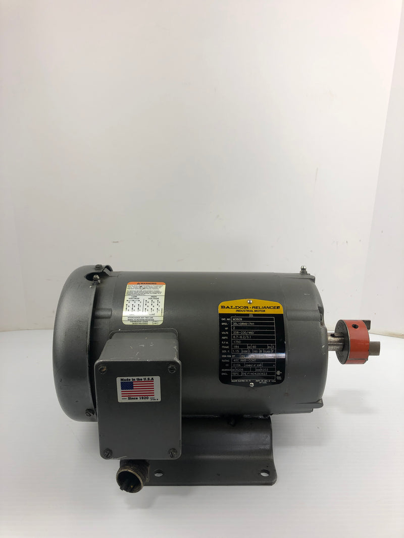 Baldor Reliance M3609 Industrial Motor 2HP 1750 RPM with Lovejoy 68514-11089 Hub