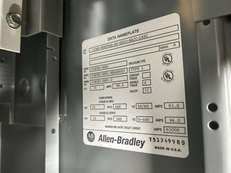 Allen-Bradley 1336 Plus Vector Drive 1336S-B060VAA-DS-GM1C-HA2C-L6EC /A