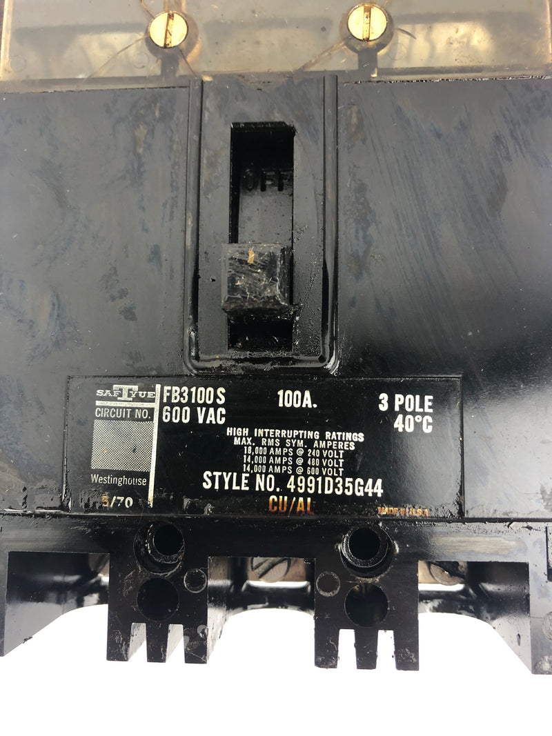 Westinghouse FB3100S Circuit Breaker 100A 3P 600V