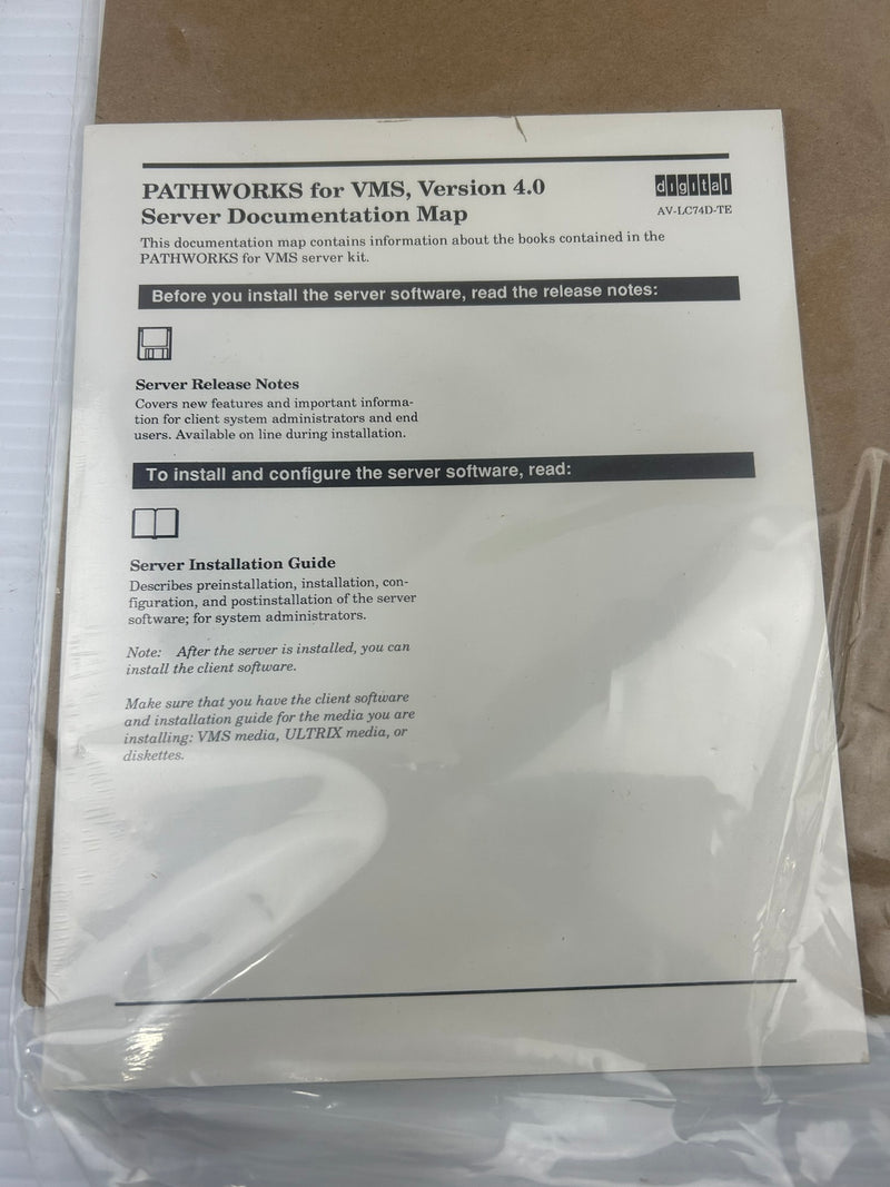 Pathworks for VMS Version 4.0 Server Documentation Map Book Kit QA-A93AA-GZ