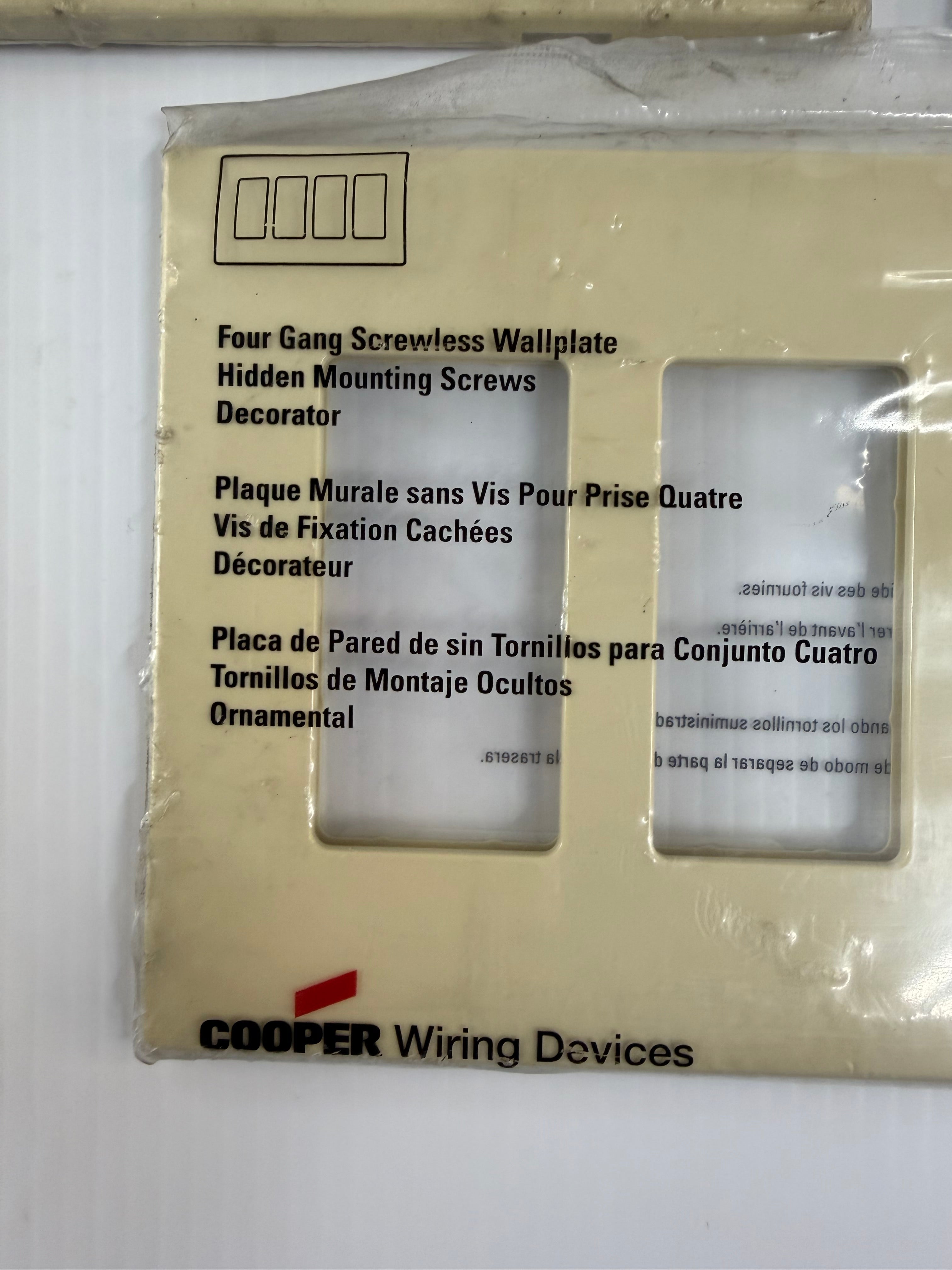 Cooper Wiring 4-Gang Screwless Wallplate PJS264V Lot of 3