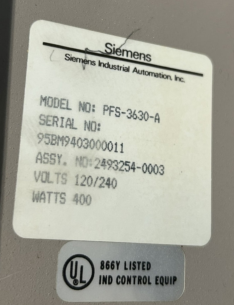 Siemens PFS-3630-A Data Exchange Unit 2493254-0003 120/240V 400W