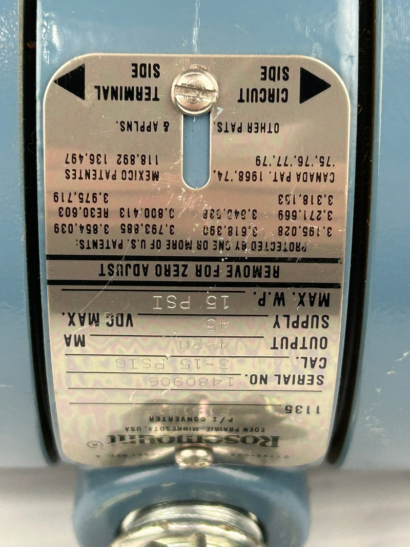 Rosemount F1S1B1E5 Pressure Transmitter 15 PSI 3-15 PSIG