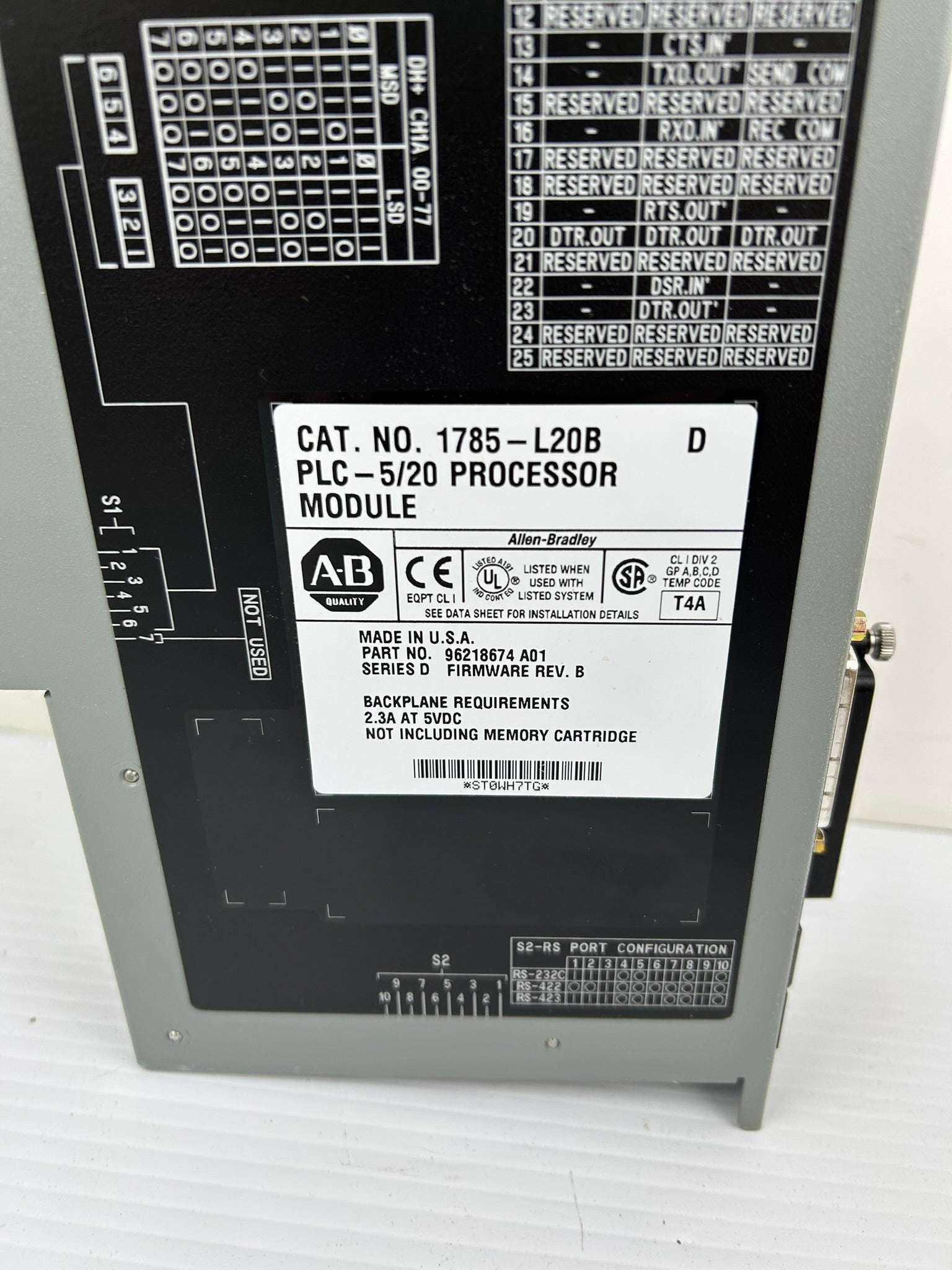 Allen Bradley 1785-L20B PLC-5/20 Processor Module Series D 1785L20B