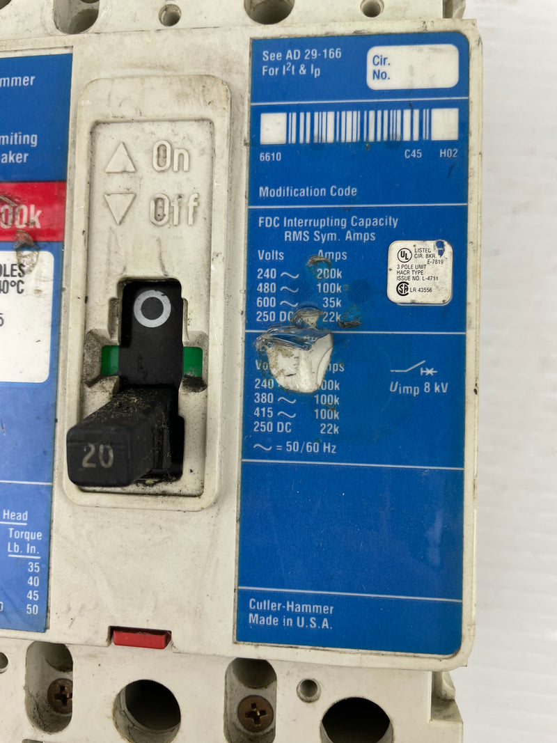 Cutler-Hammer FDC3020L Circuit Breaker 3-Pole 20A