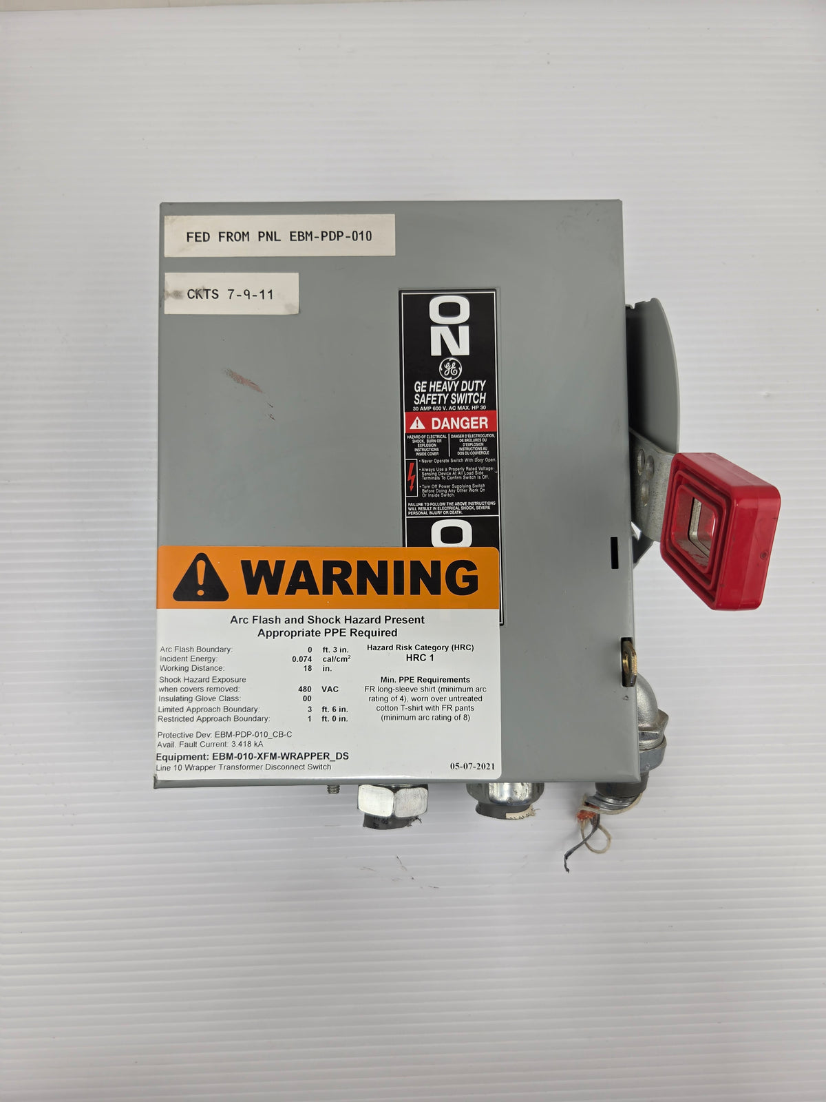 General Electric THN3361 Heavy Duty Safety Disconnect Switch 30A 600V 3P