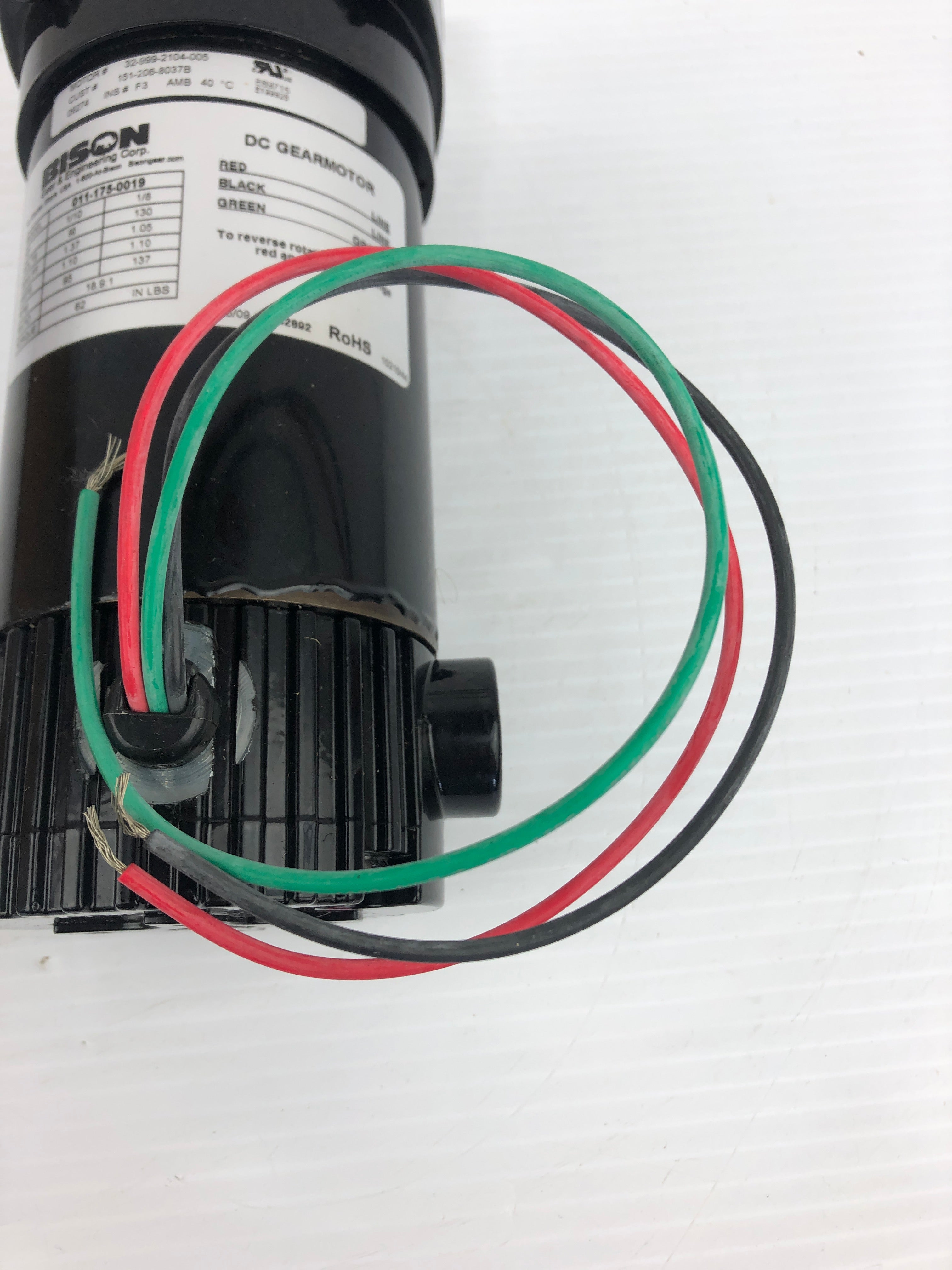Bison 011-175-0019 Gear Motor 18.9:1 Ratio 1/10HP 1/8HP 95/137 RPM 90/130V 1.10A