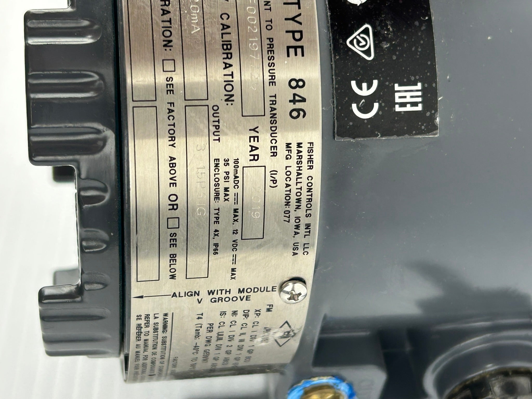 Fisher 846 Current to Pressure Transducer Input 4-20mA Output 3-15 PSIG