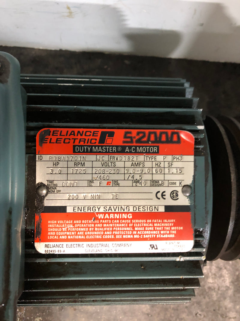 Reliance Electric P18A1701N S-2000 Motor 3 HP 1725 RPM 3PH
