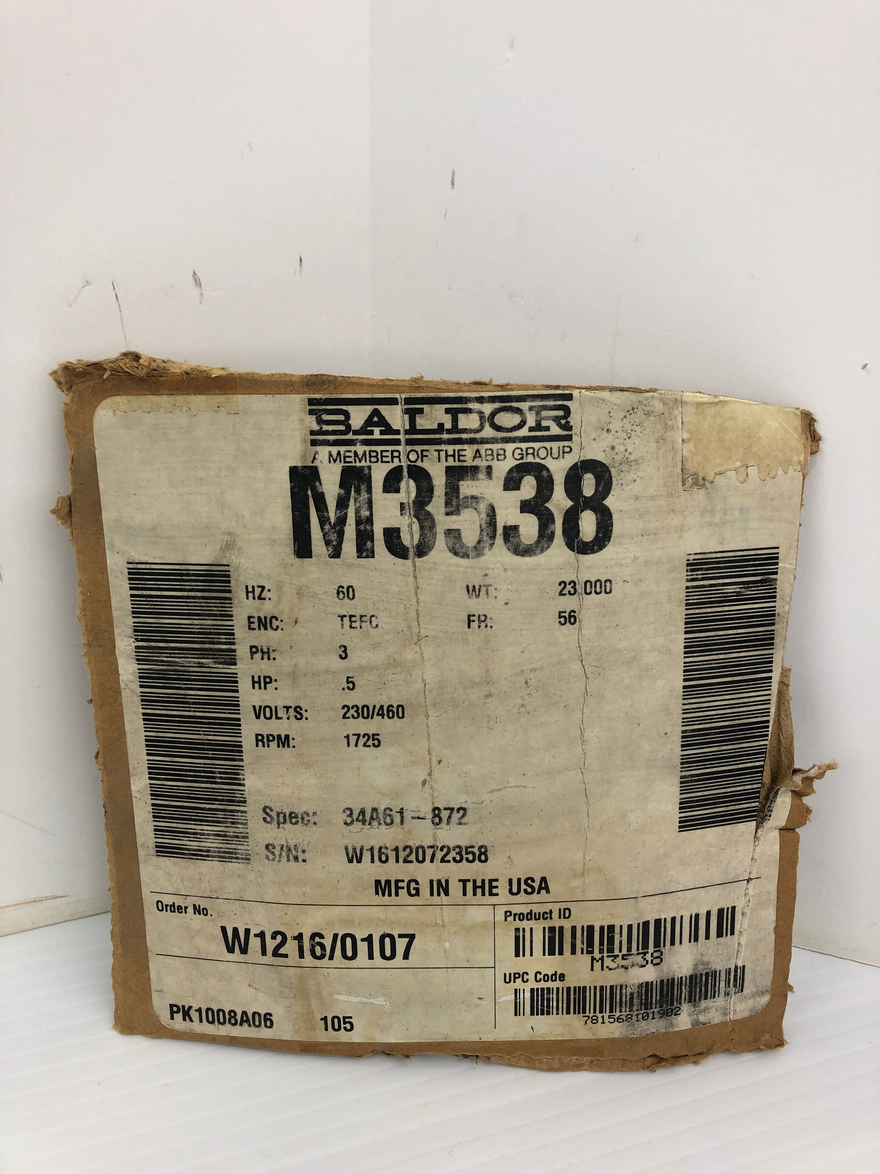 Baldor Reliance M3538 Industrial Motor 0.5HP 1725 RPM 3PH 56 Frame
