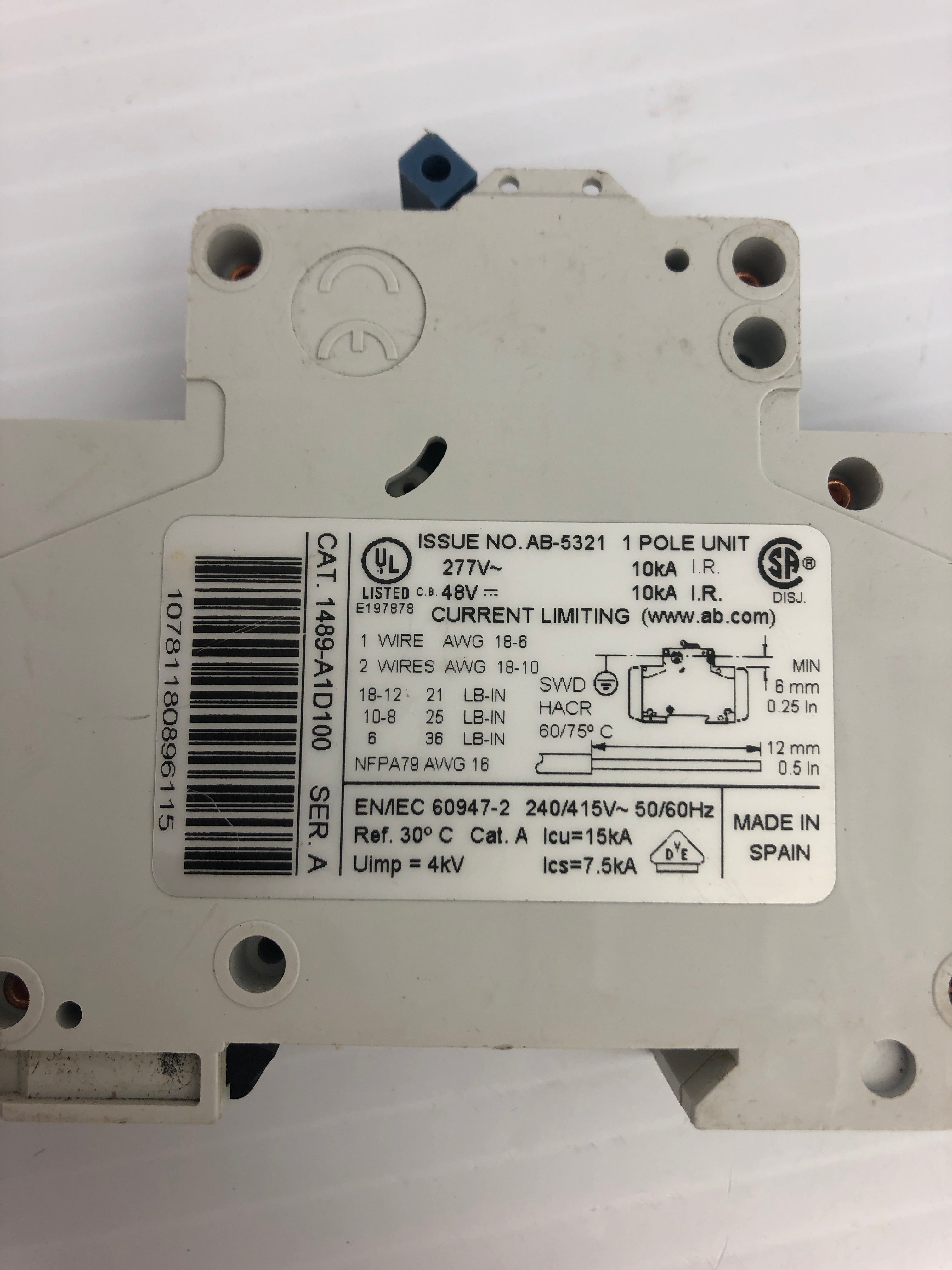 Allen-Bradley 1489-A1D100 Circuit Breaker Ser. A 10A 1P - Lot of 5