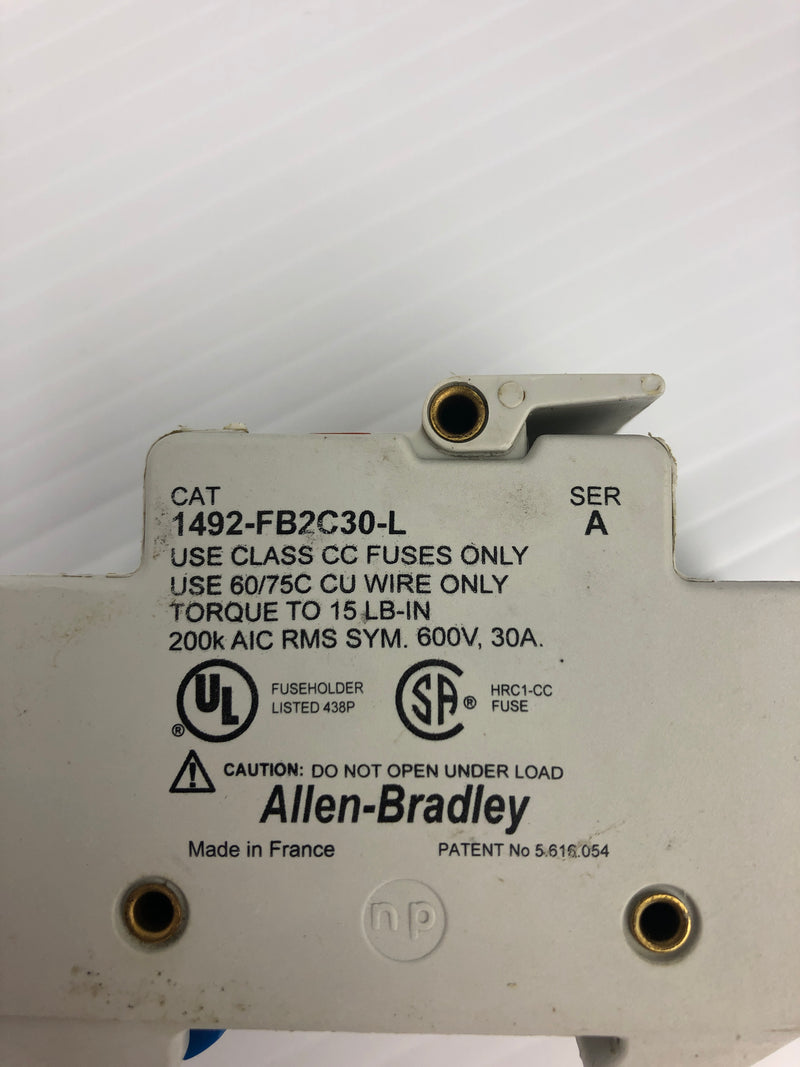 Allen-Bradley 1492-FB2C30-L Fuse Holder Ser. A 600V 30A 2P - Lot of 3