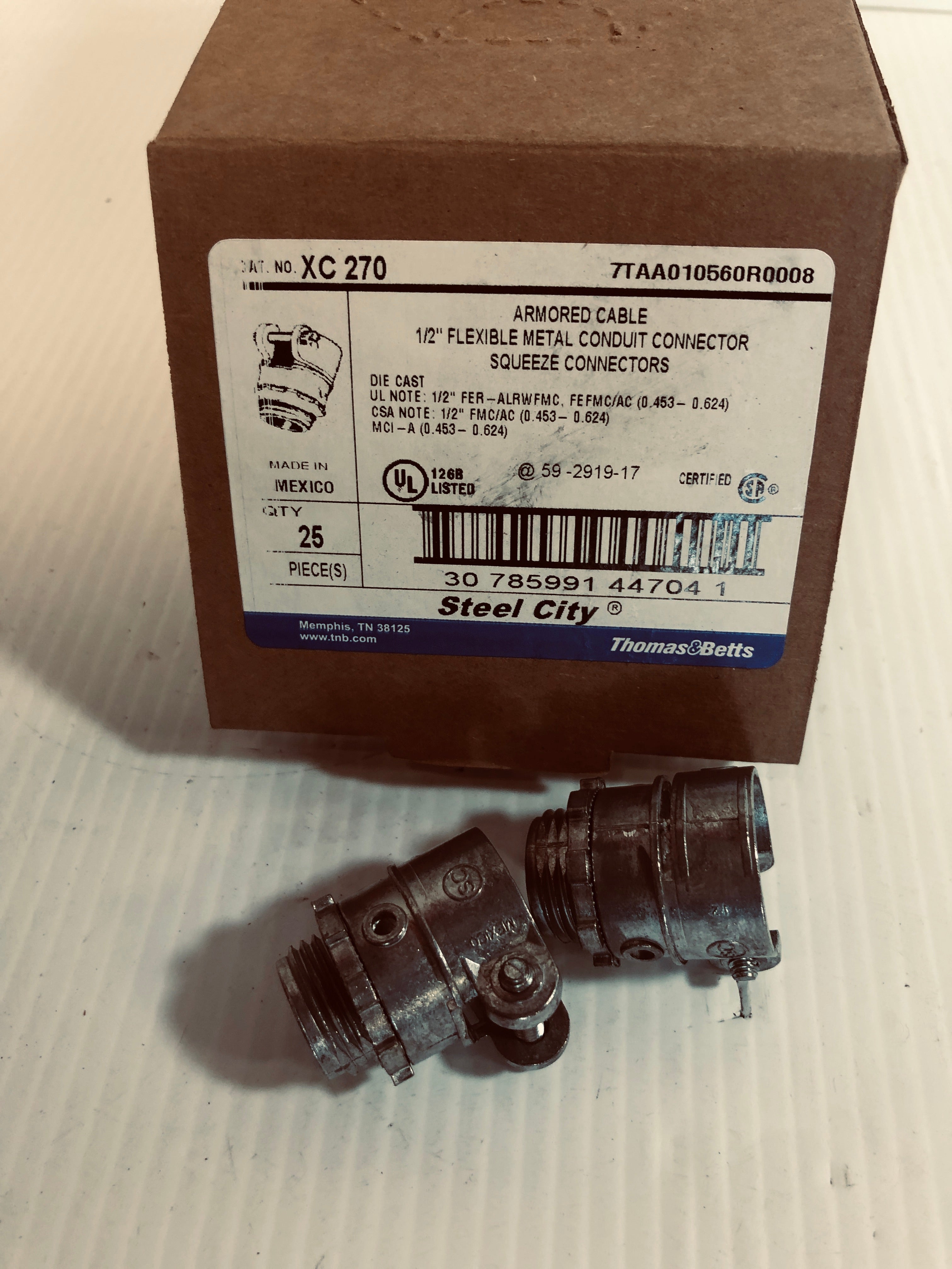 Thomas & Betts XC 270 1/2" Flexible Metal Conduit Squeeze Connector Box of 25