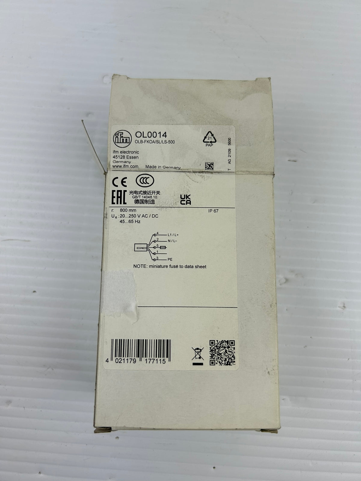 IFM Efector OL0014 OLB-FKOA/SL/LS-500 Photoelectric Diffuse Reflection Sensor