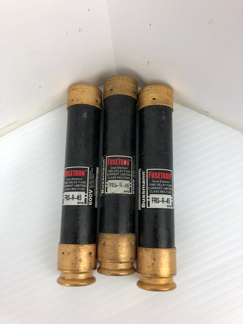 Bussmann FRS-R-45 Fusetron Duel-Element Time-Delay Fuses 600V 45A - Lot of 3