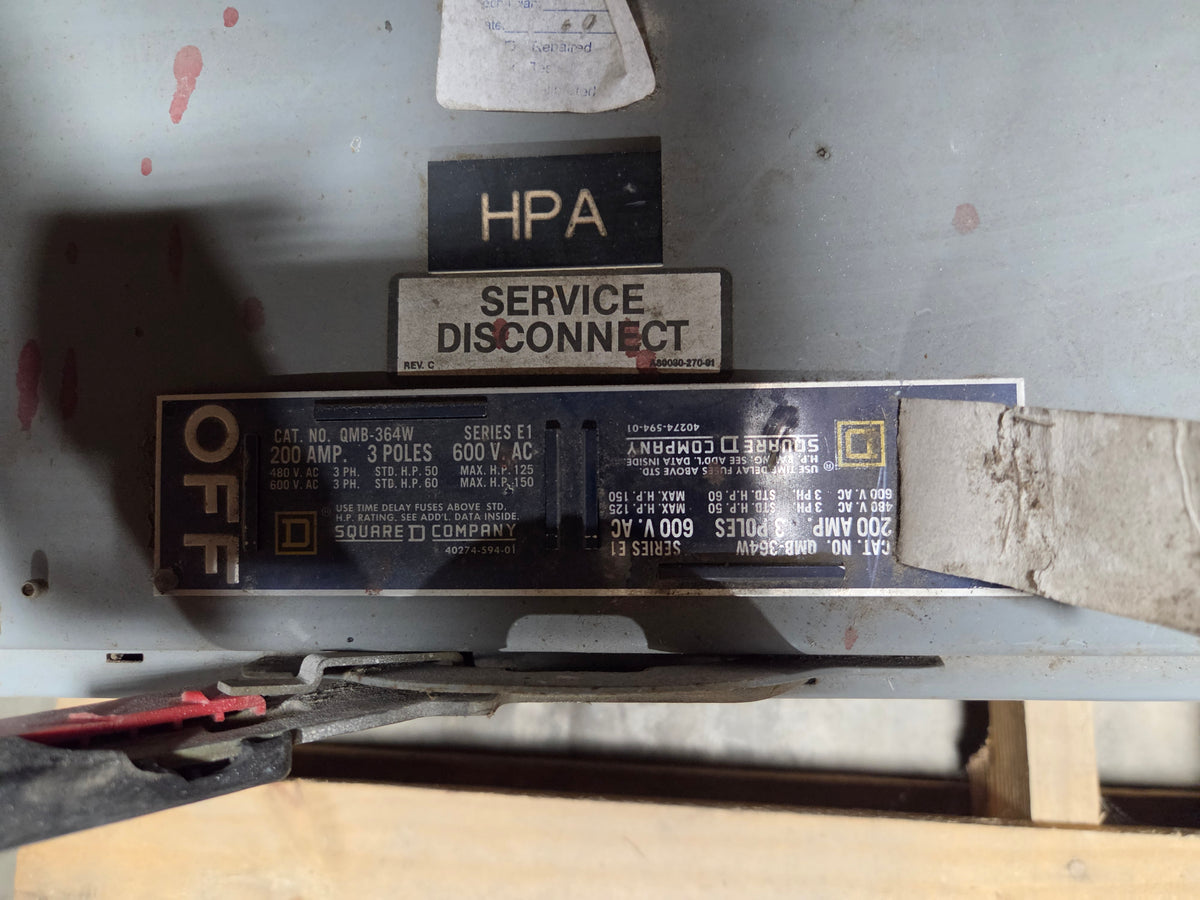 Square D QMB-364W Fusible Panelboard Switch Disconnect Series E1 200A 3P 600V