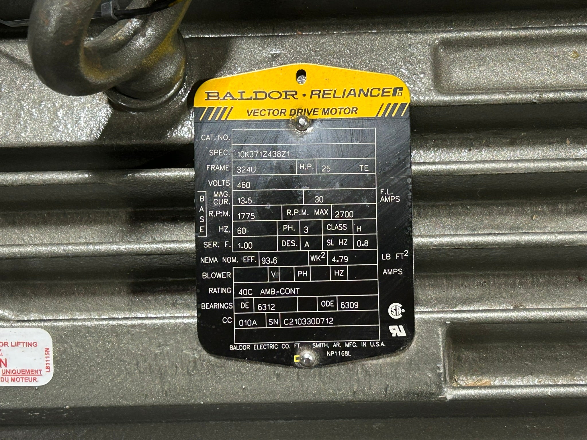 Baldor 10K371Z438Z1 Electric AC Motor 25 HP 3 PH 1775 RPM 460V 60 Hz