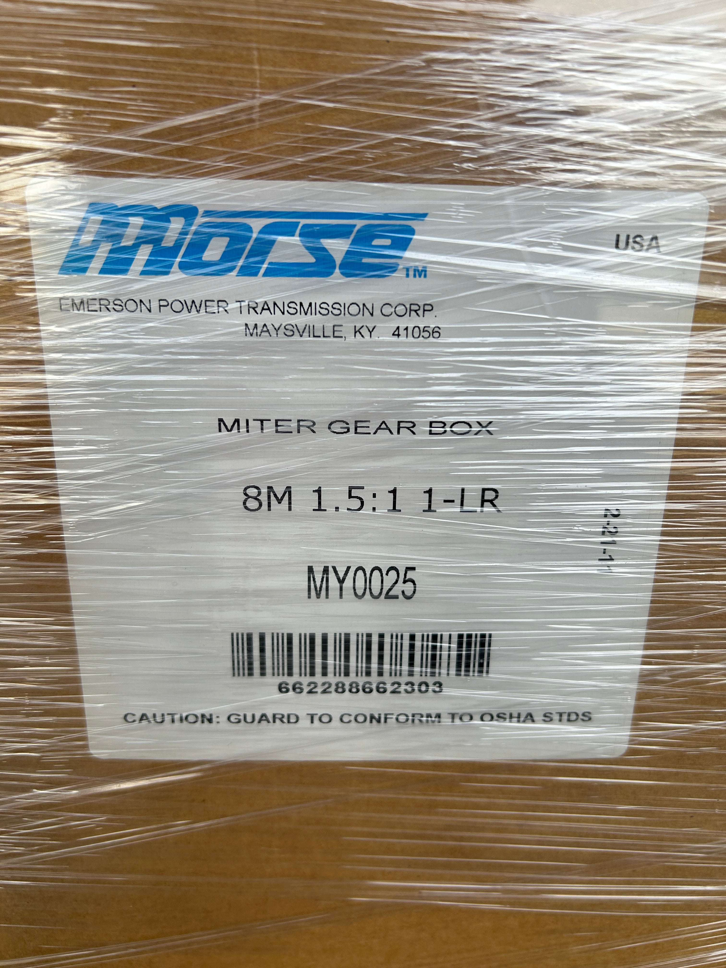 Morse MY0025 Miter Gear Box 8M 1-LR 1.5:1 Ratio 36.95HP 1750 RPM MY0025-S02K