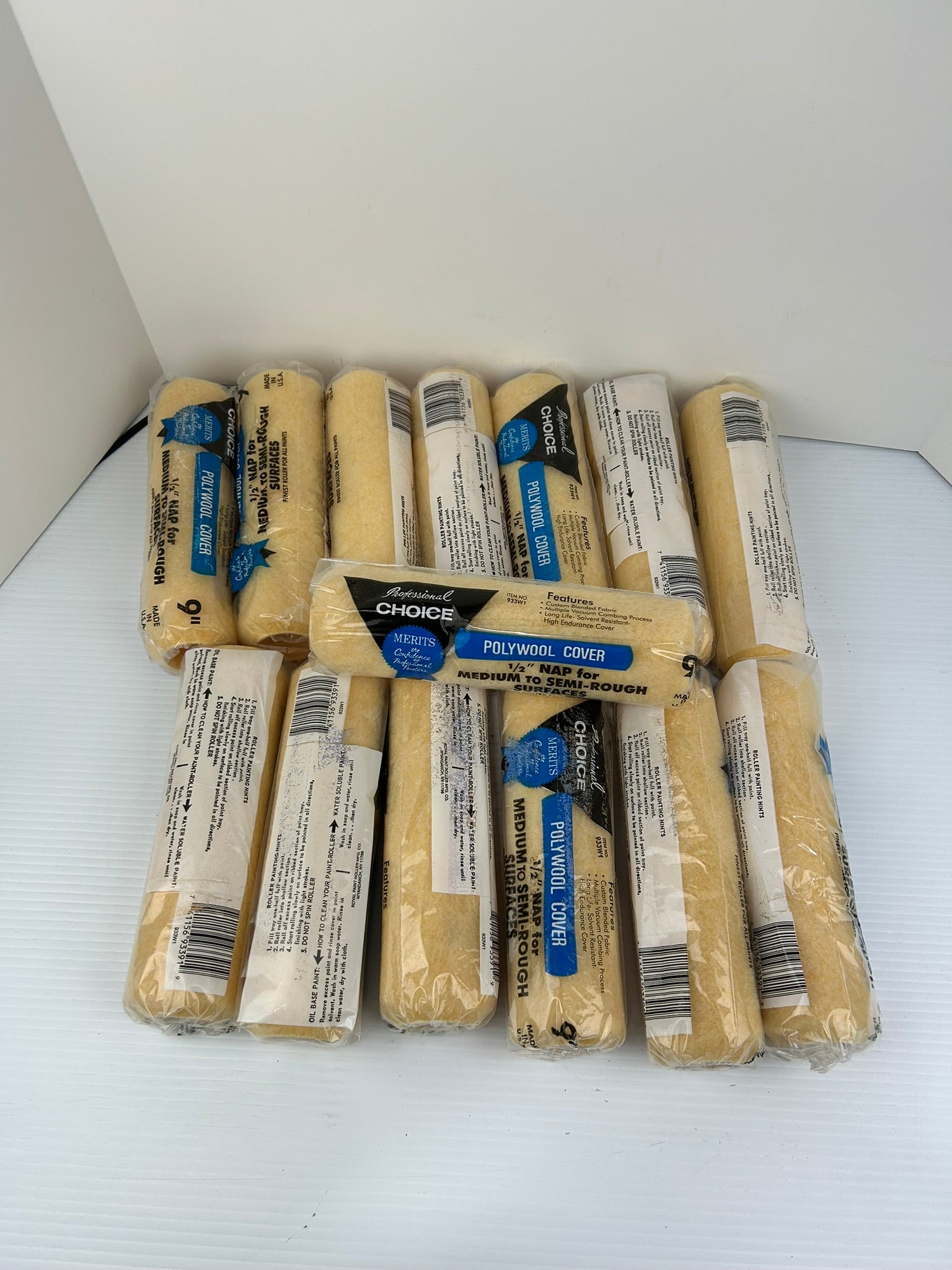 Professional Choice 933W1 Polywool Cover 1/2" Nap x 9" Paint Roller - Lot of 12