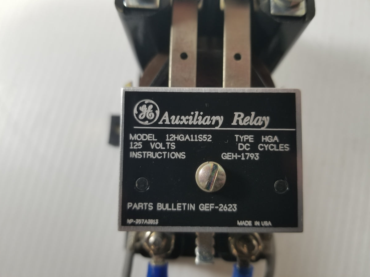 GE 12HGA11S52 Auxiliary Relay 125V DC Type HGA
