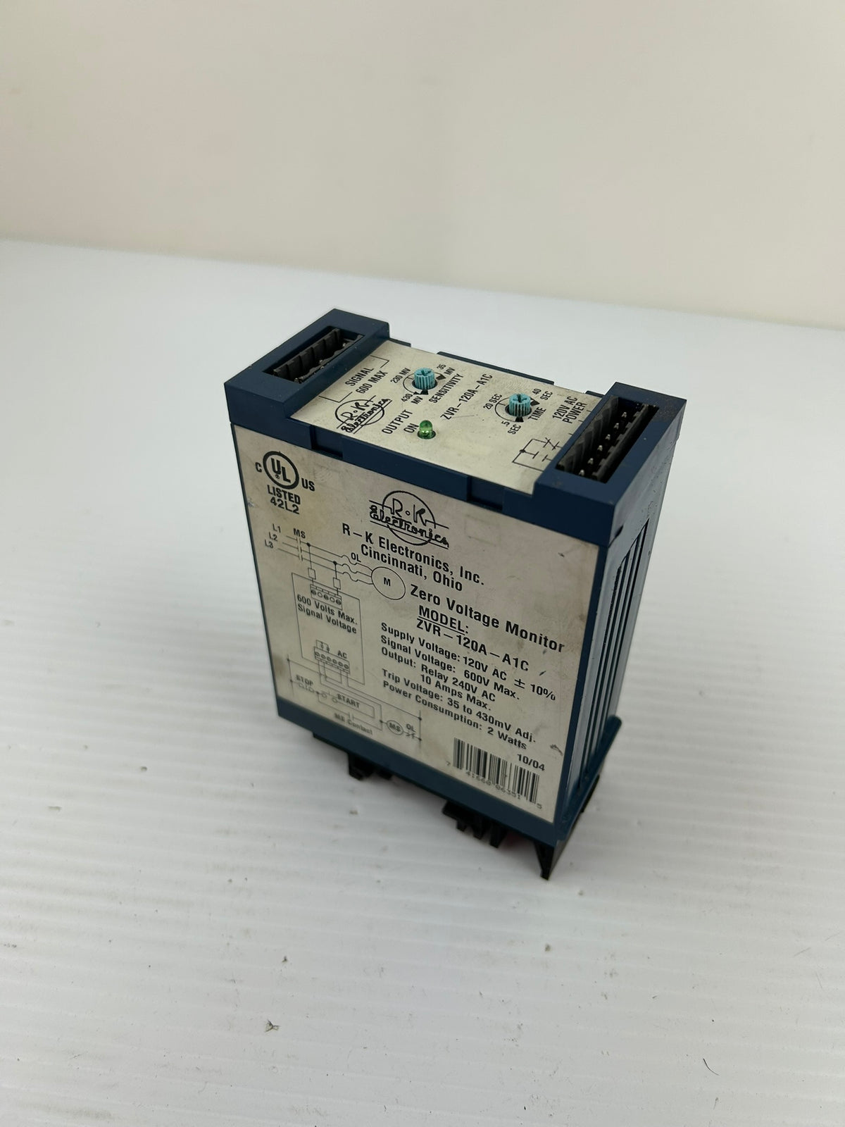 R-K Electronics ZVR-120A-A1C Zero Voltage Monitor 120VAC 600V Relay