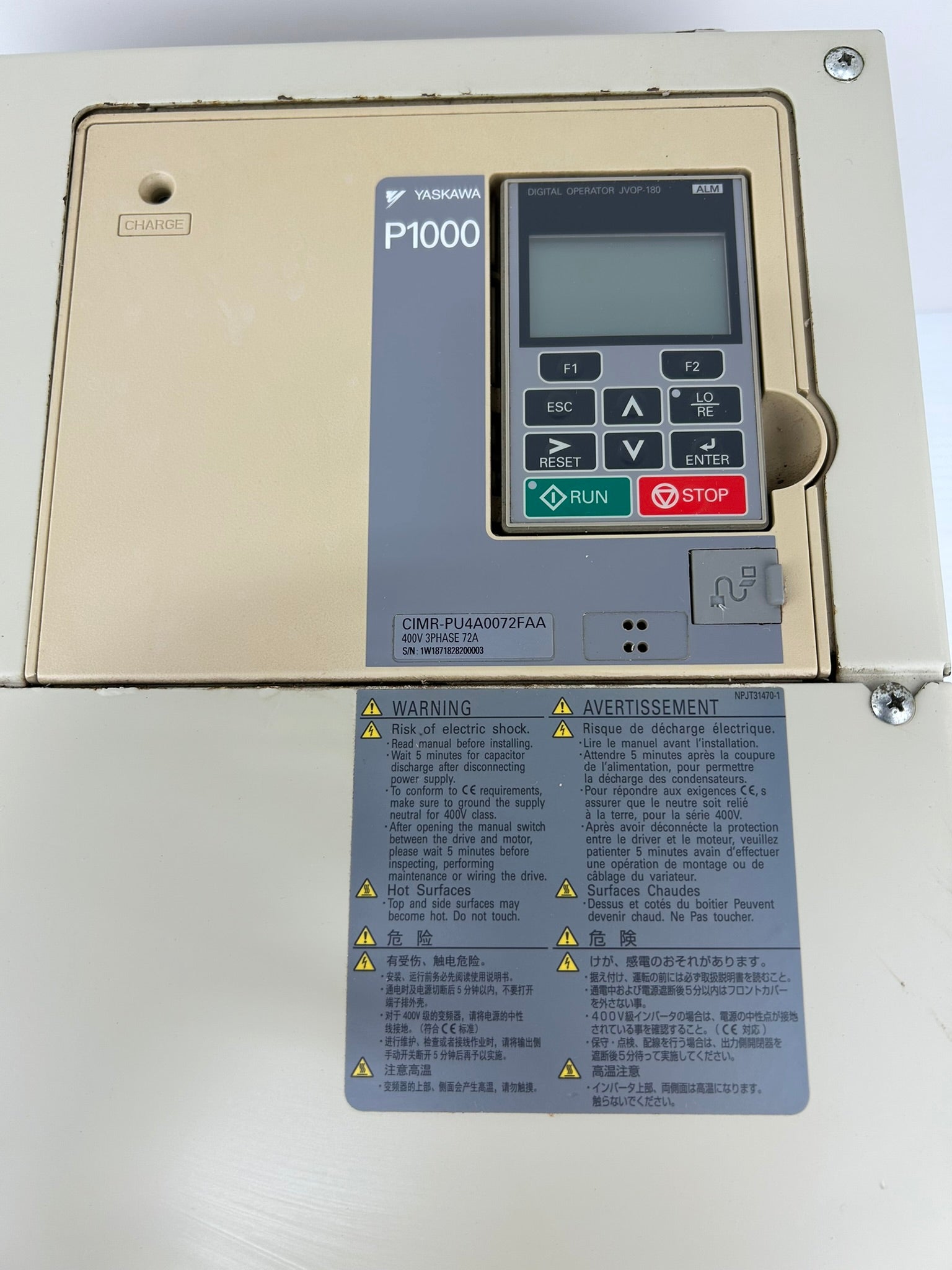 Yaskawa Electric CIMR-PU4A0072FAA AC Industrial Drive Rev E P1000