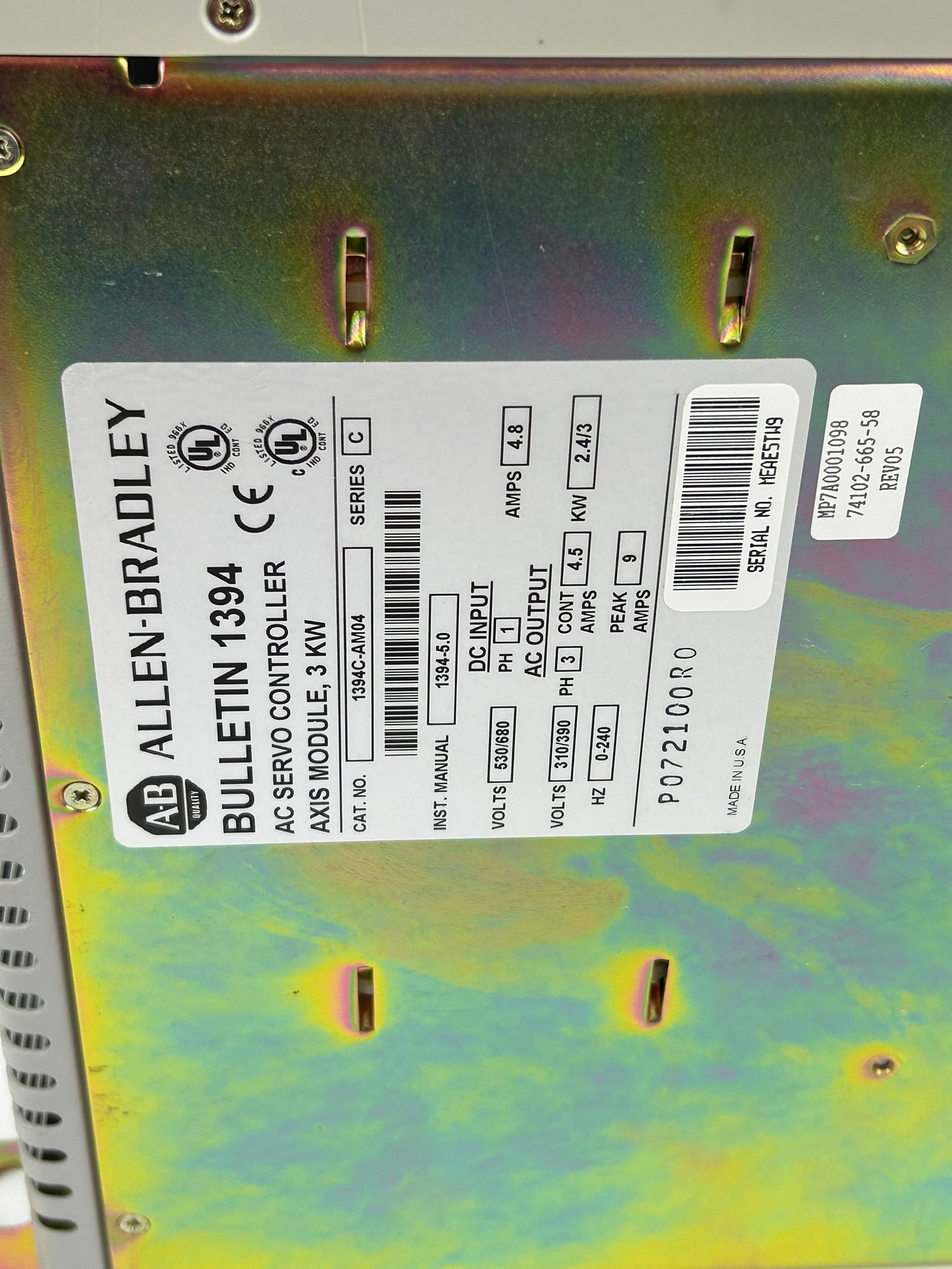 Allen Bradley 1394 3KW Axis Module 1394C-AM04 AC Servo Controller Series C
