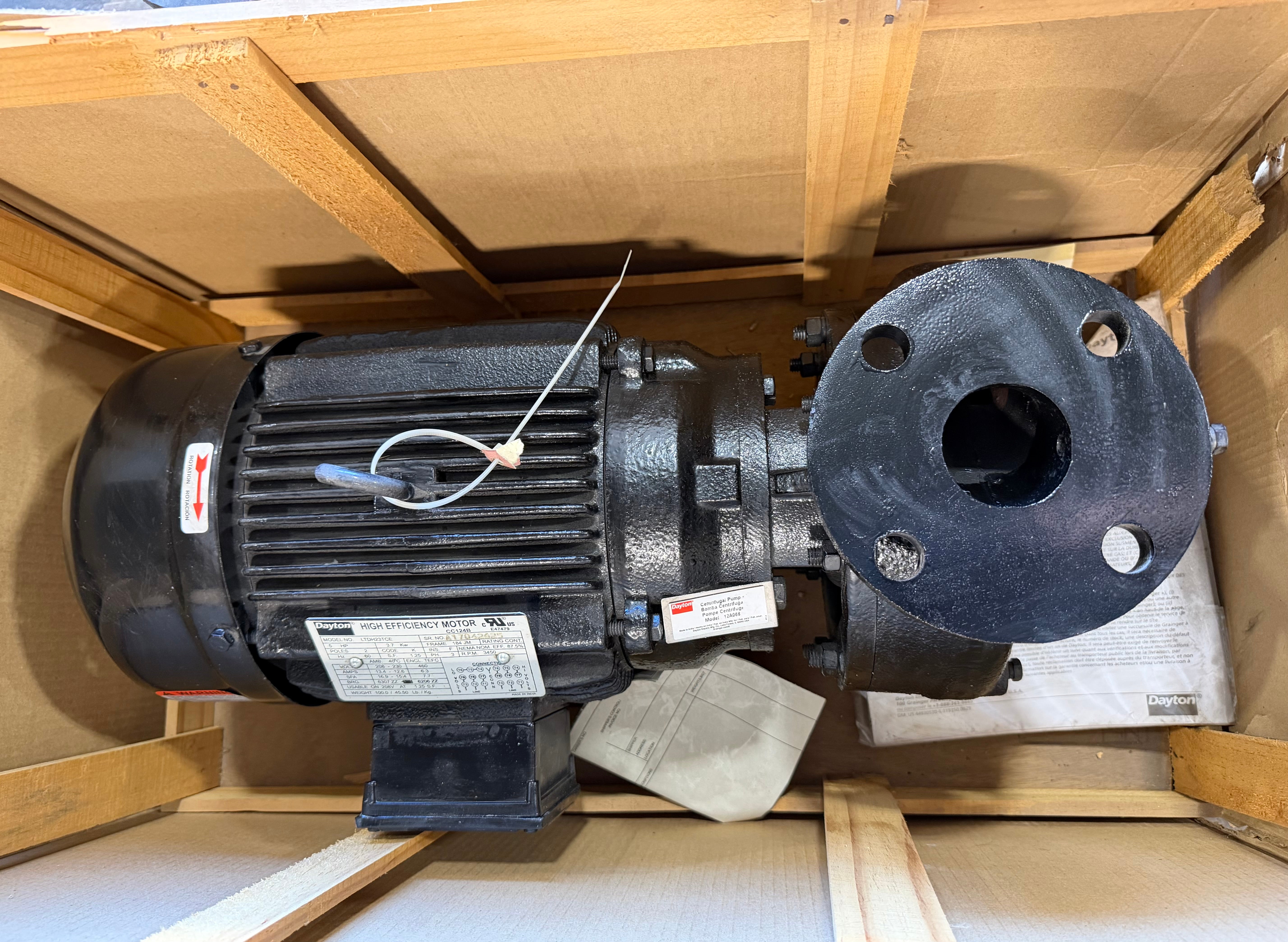 Dayton LTDH23TCE 5HP Motor 184JM 208-230/460V 3PH 3450RPM TEFC Pump Motor