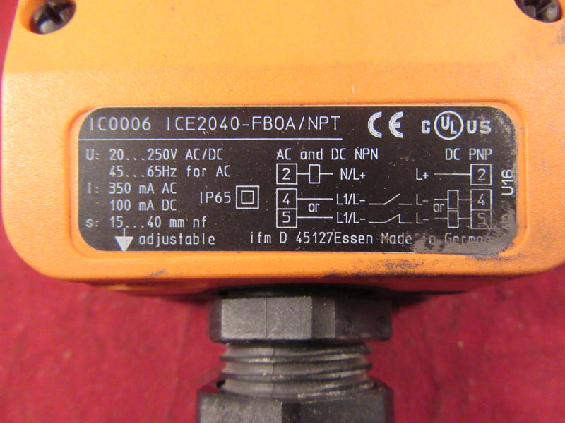 IFM Electronic Proximity Sensor IC0006 ICE2040-FB0A