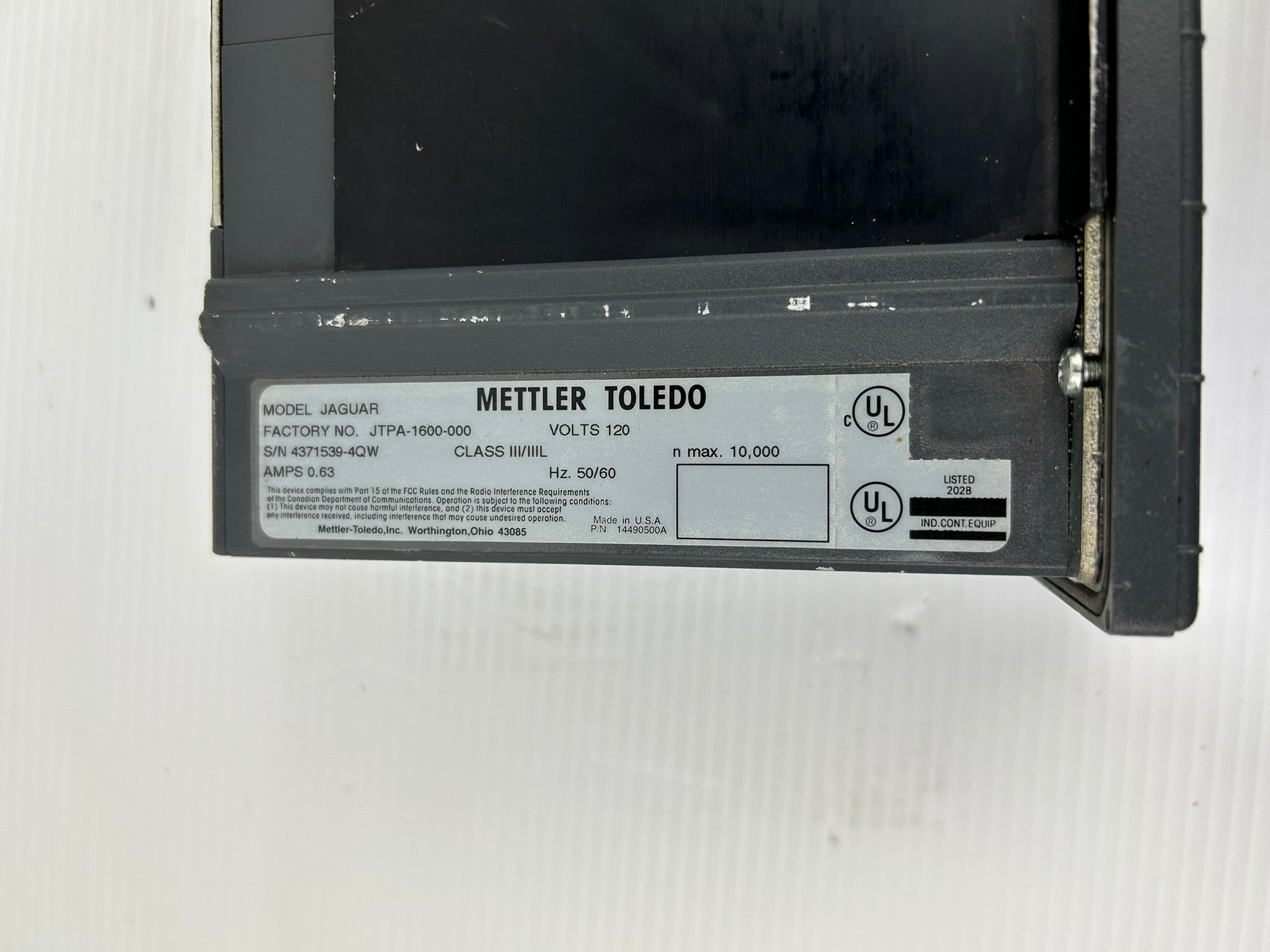 Mettler Toledo JAGUAR Scale Controller Interface Panel JTPA-1600-000 120V