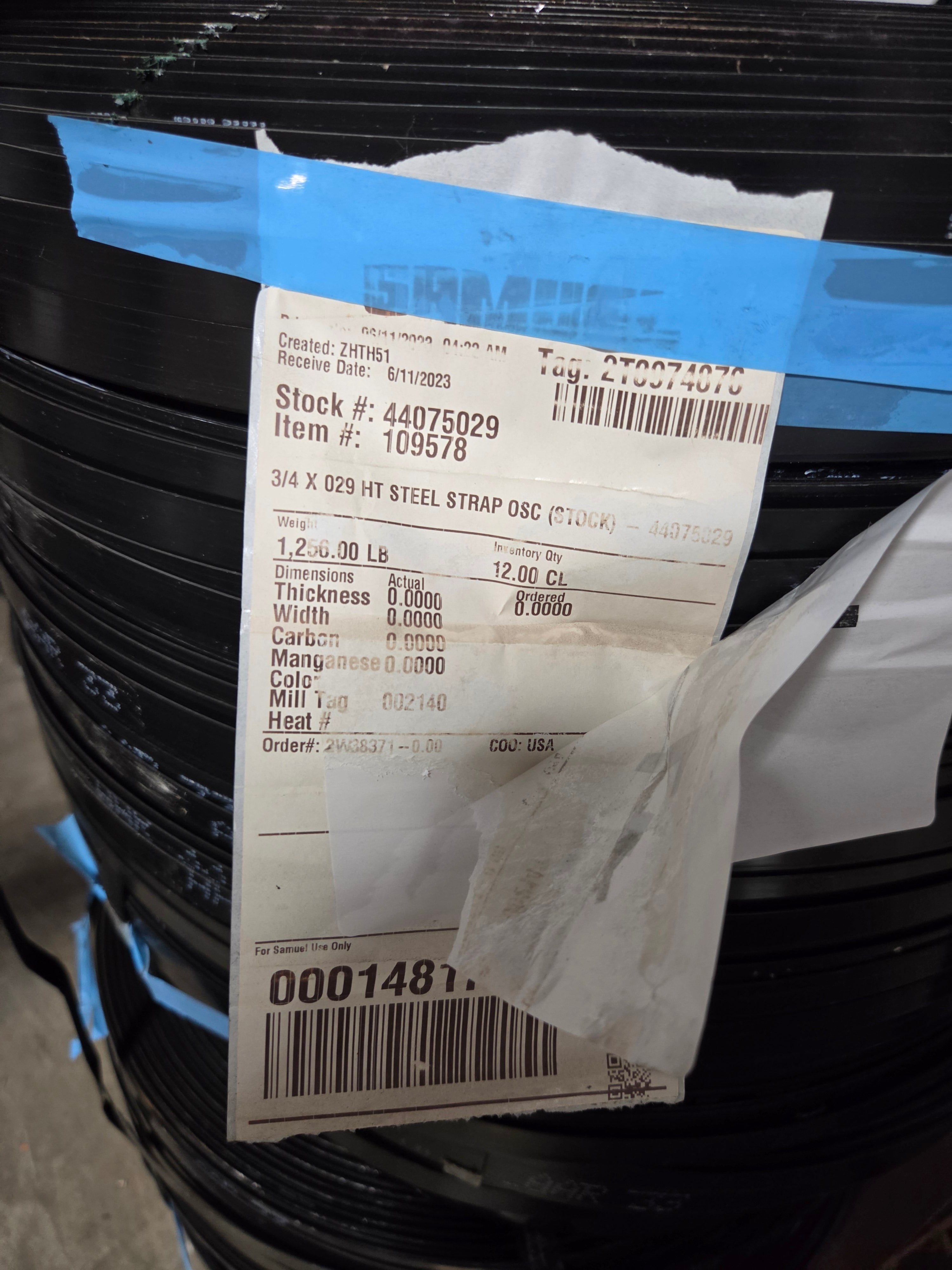 Steel Banding Roll High Tensile Metal Strapping 3/4" W x .029" Thick Palletizing