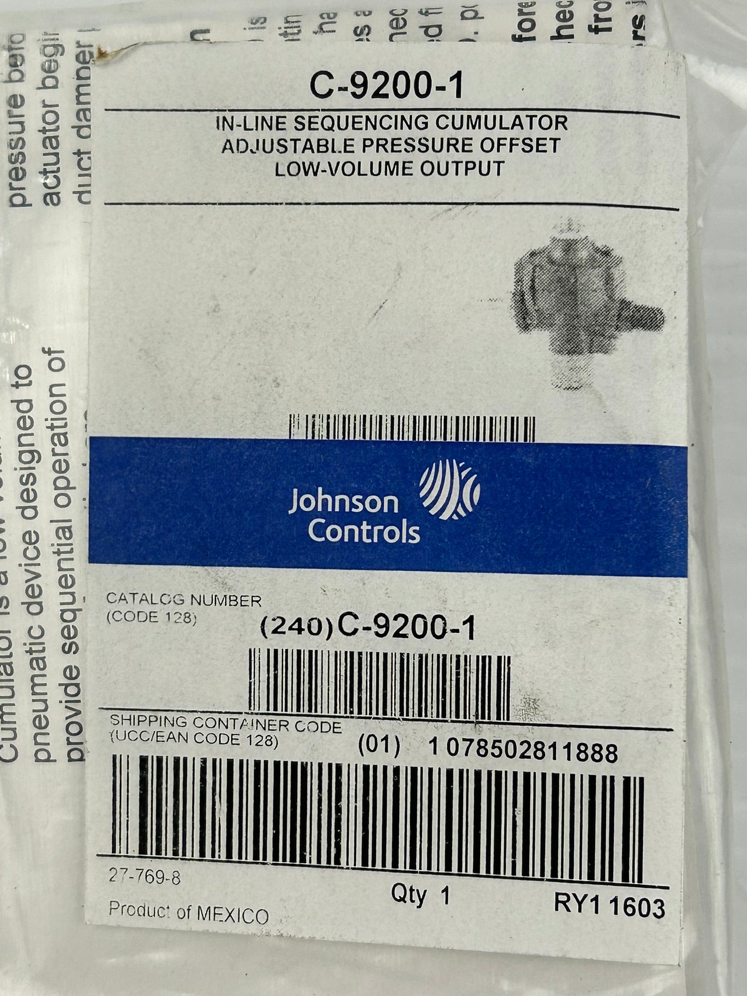 Johnson Controls C-9200-1 In-Line Sequencing Cumulator C92001