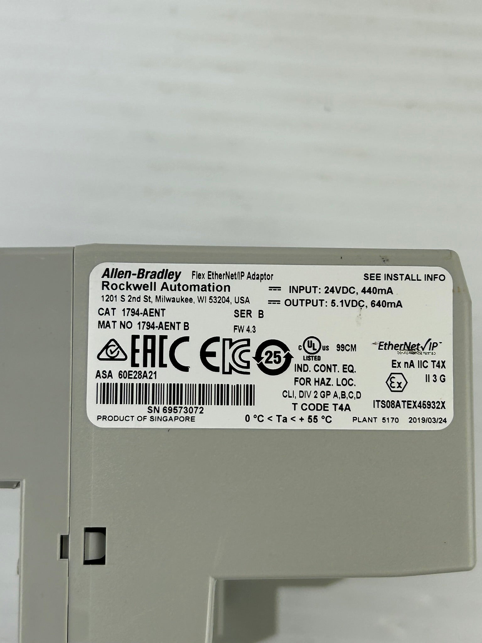 Allen-Bradley 1794-AENT Flex I/O Ethernet Adapter EtherNet/IP 10/100 Series B