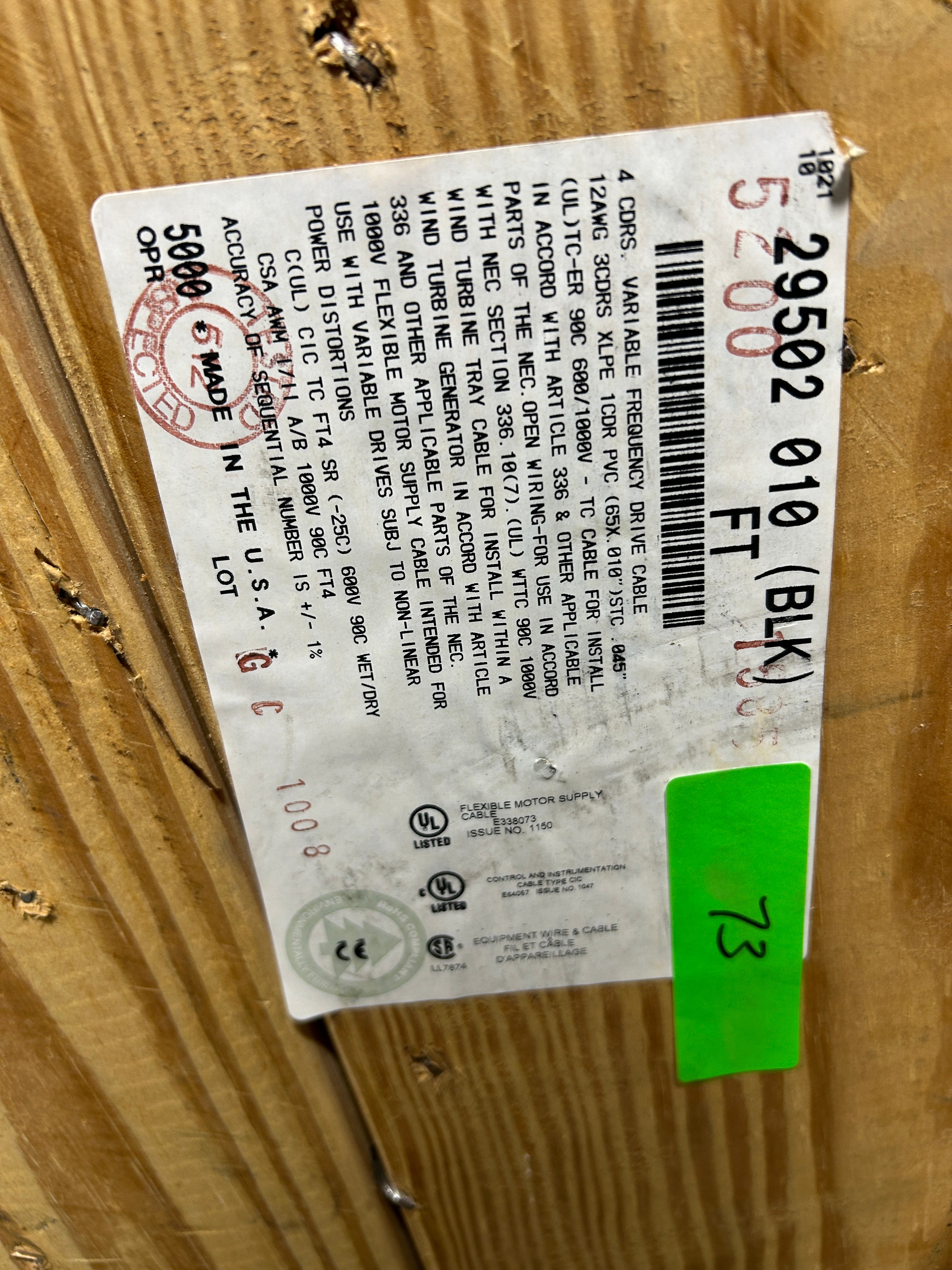 Omnicable 12/4 5200' VFD Tray Cable Copper Wire Spool 12AWG 4C 29502 010 (BLK)