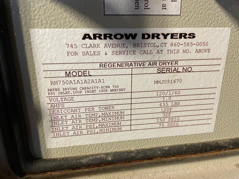 Arrow Dryers RH750 Regenerative Air Dryer RH750A1A1A2A1A1 750 SCFM