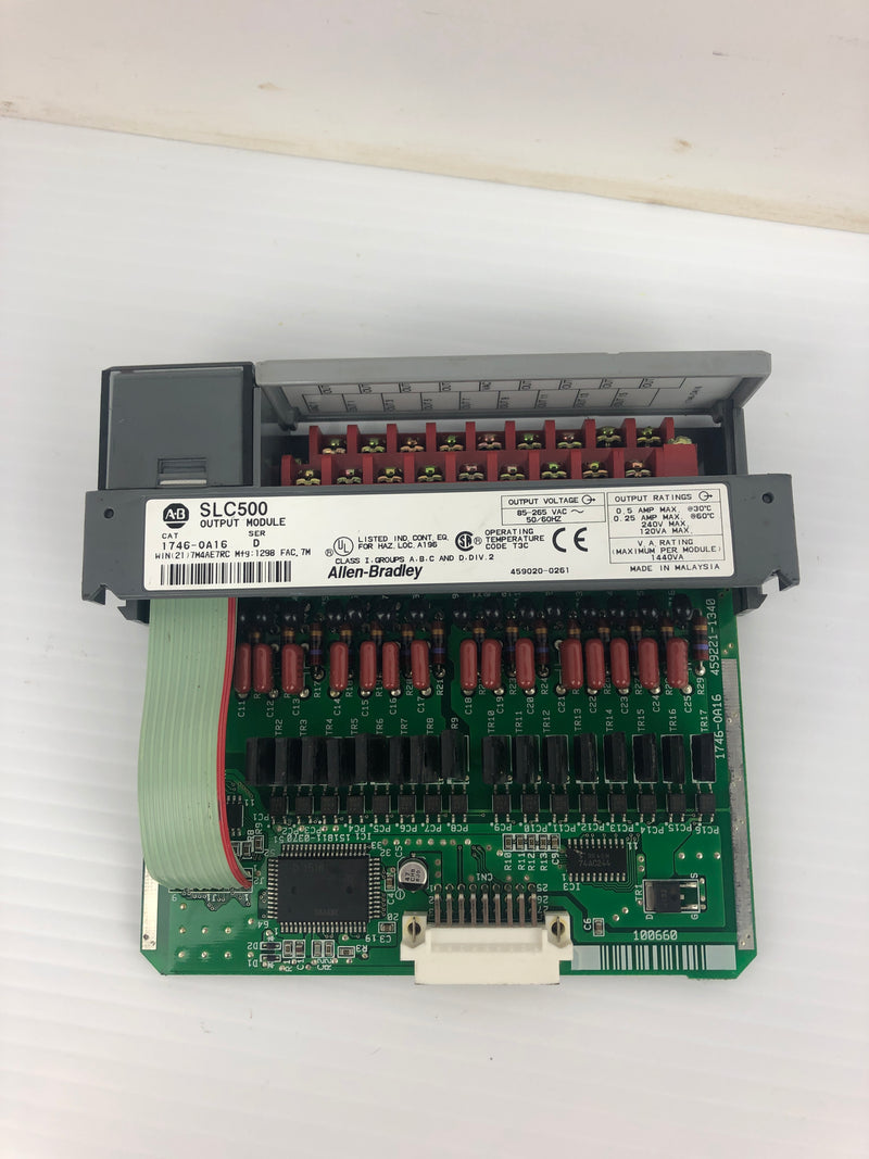 Allen-Bradley 1746-0A16 Output Module SLC 500 TRIAC Ser. D 85-265VAC .5A 50/60Hz