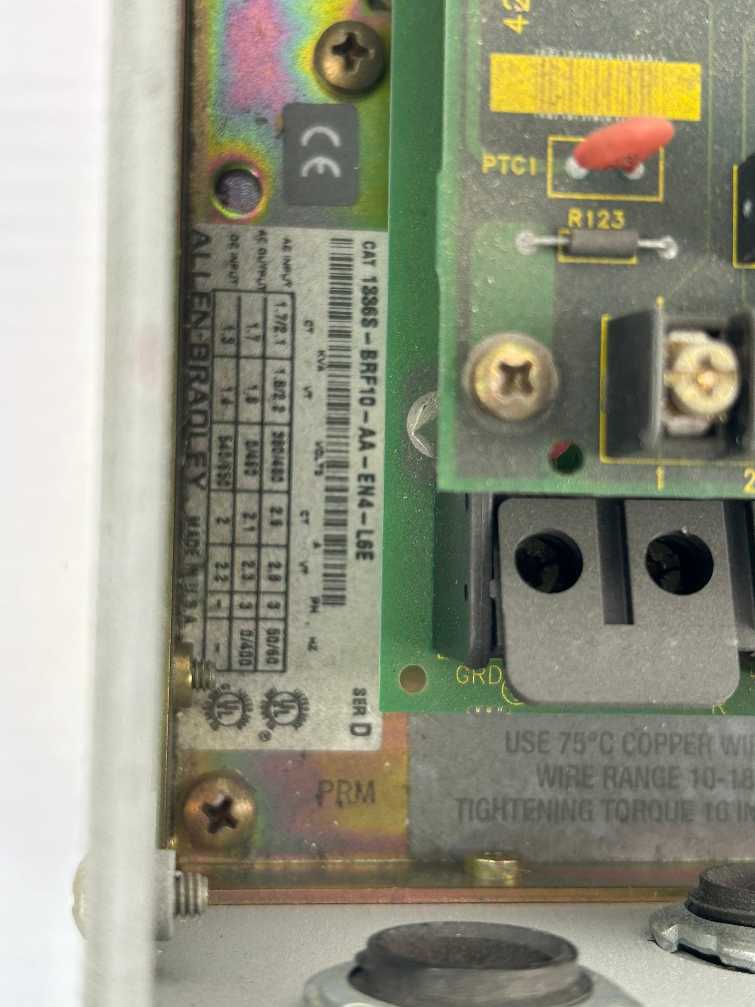 Allen Bradley 1336S-BRF10-AA-EN4-L6E Sensorless Vector Drive Series D - No Top