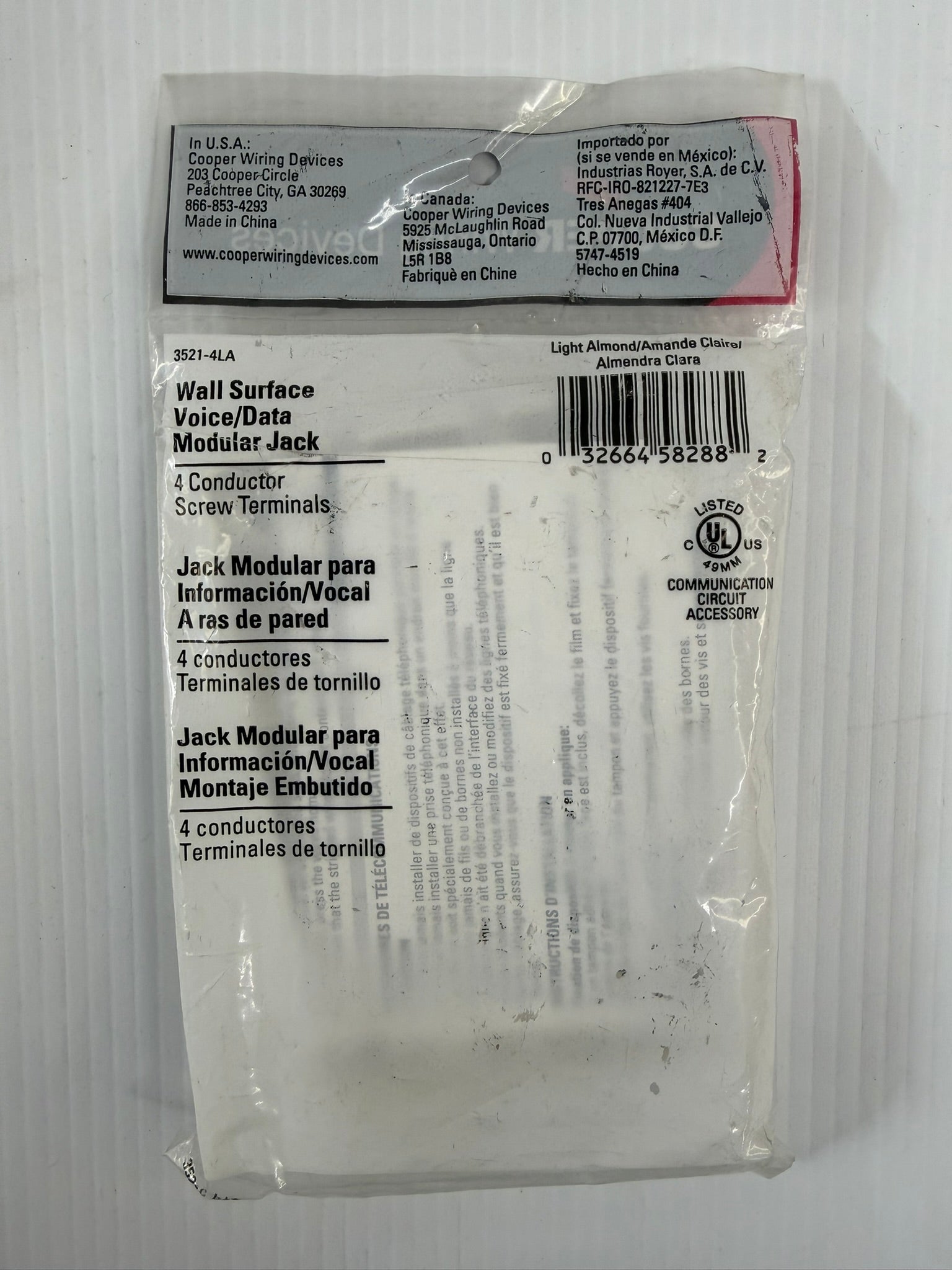 Cooper Wiring Wall Surface Voice/Data Modular Jack 3521-4LA Lot of 10