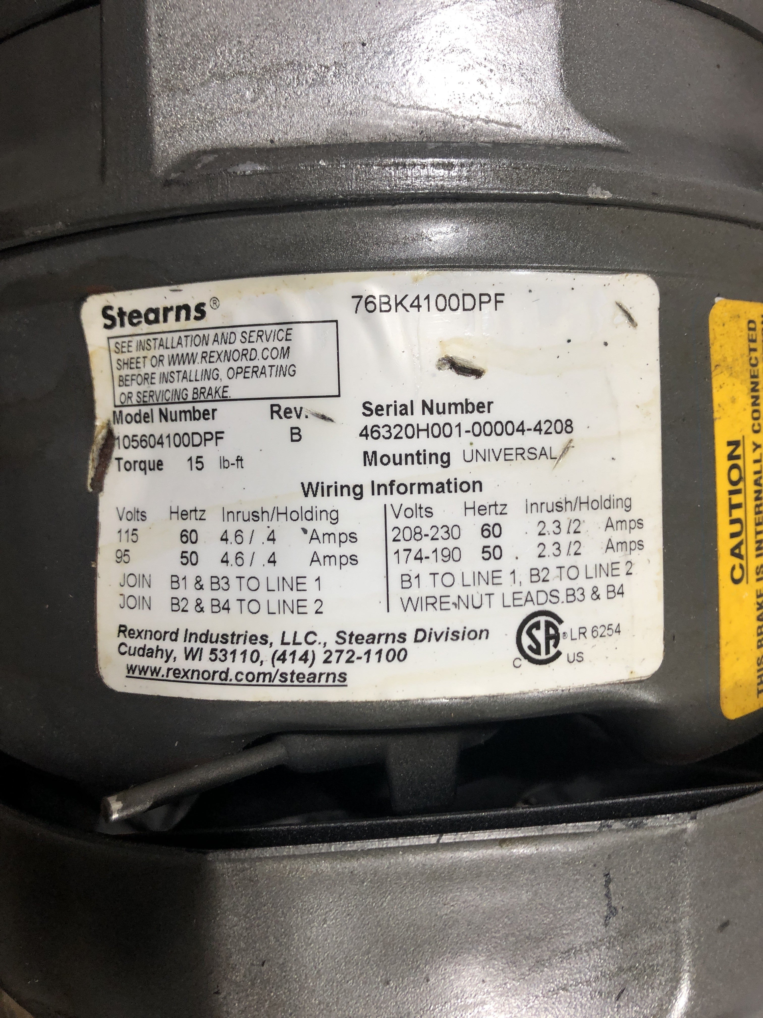Baldor Reliance VBM3611T Industrial Motor 3HP with Stearns 7BKK4100DPF Brake